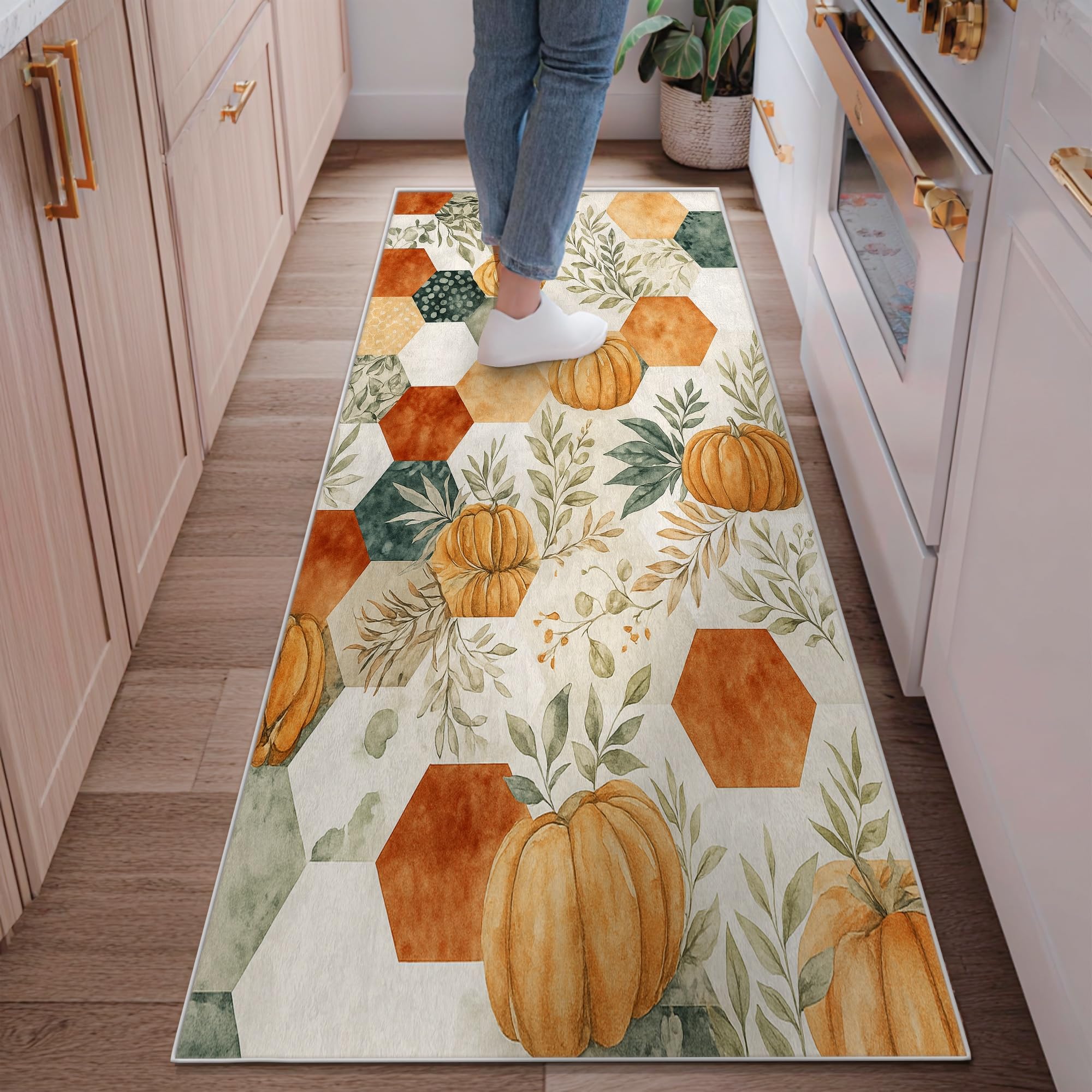 Tapis de couloir citrouille antidérapant orange lavable pour cuisine