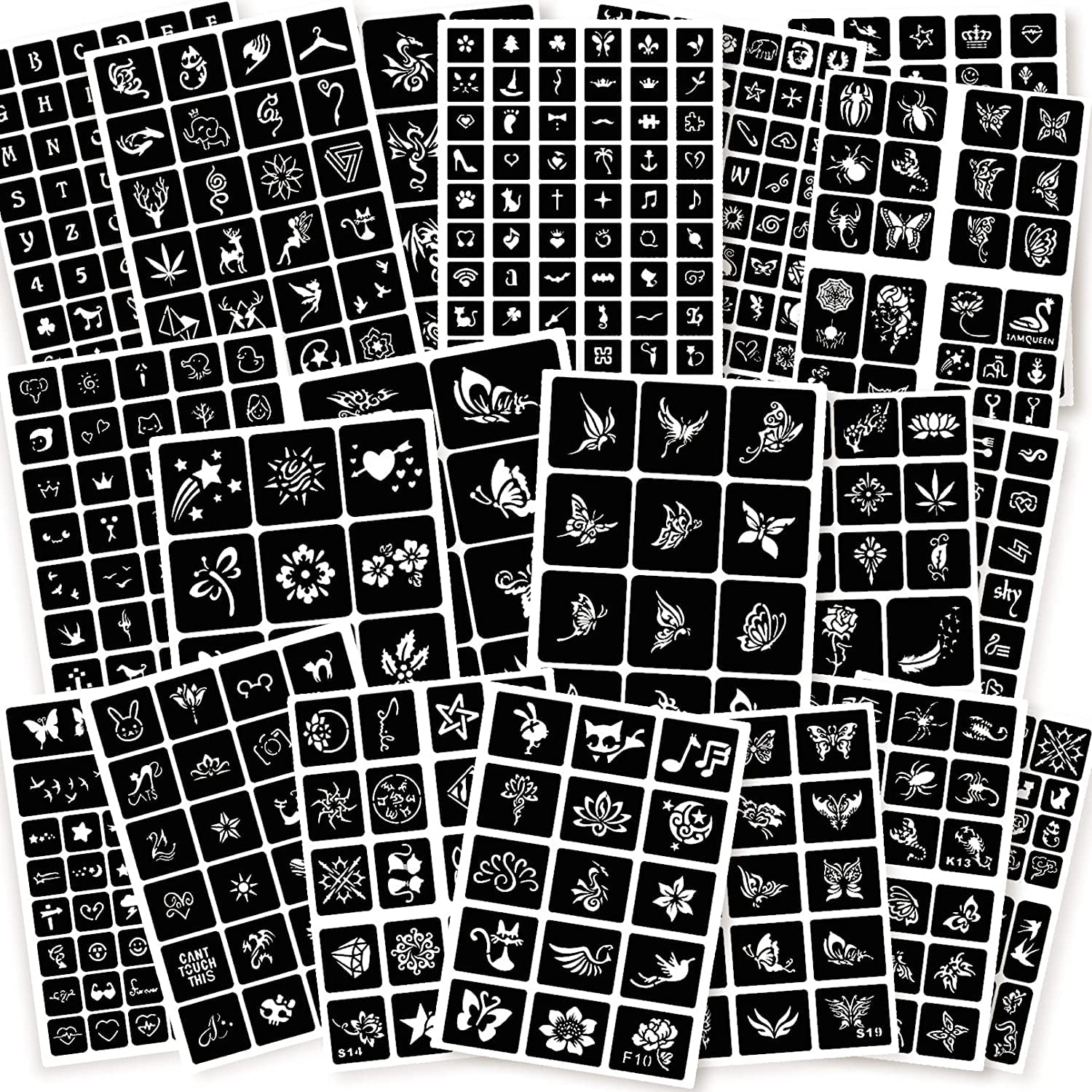 Ivana's 575 Pcs Temporary Tattoo Stencils, 20 Sheets Henna Stencil Kit for Women Girls Kids and Boys Face Body Paint DIY Art Reusable Glitter Pack-image-34