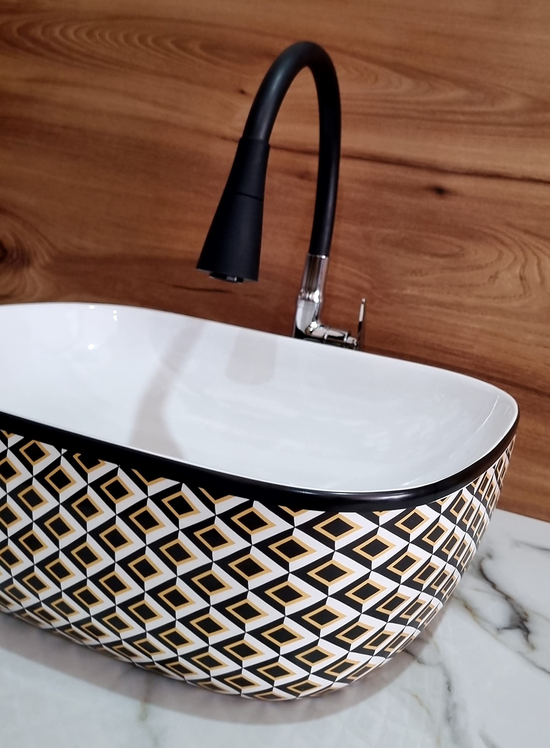HISRE Table Top Wash Basin For Bathroom | Over Counter Top Wash Basin For Living Room | Washbasin Countertop | Tabletop Ceramic Bathroom Kitchen Sink (45 x 33 x 13 CM) (White - SKT4004) 1