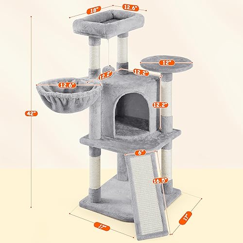 Miniatura 3 de Yaheetech Árbol para gatos, torre para gatos de 42 pulgadas para gatos de interior, casa para mascotas con gran pedestal y postes para rascar y
