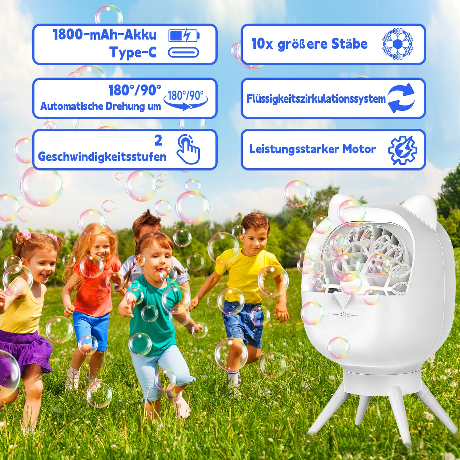 Automatische Seifenblasenmaschine, Kinder Bubble Machine 38000 Blasen/Min mit 1800mAh Akku, Seifenblasenmaschine Geeignet für Hochzeit/Geburtstag/Bühne/Party