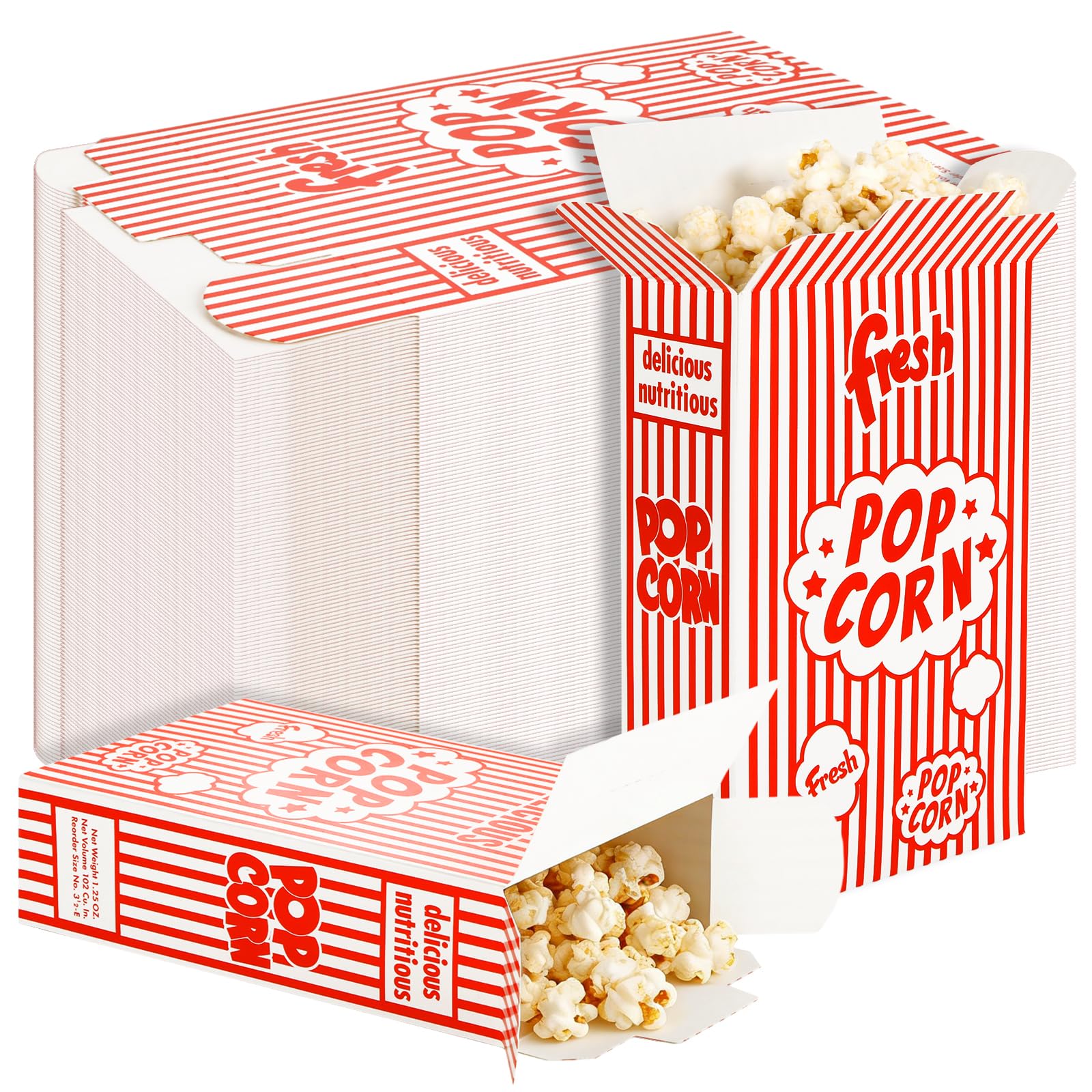 200 cajas desechables de papel para palomitas de maíz, 5 x 12 x 19 cm, bolsas de maíz a granel, porciones individuales, recipientes de palomitas de maíz a rayas rojas y blancas para fiestas