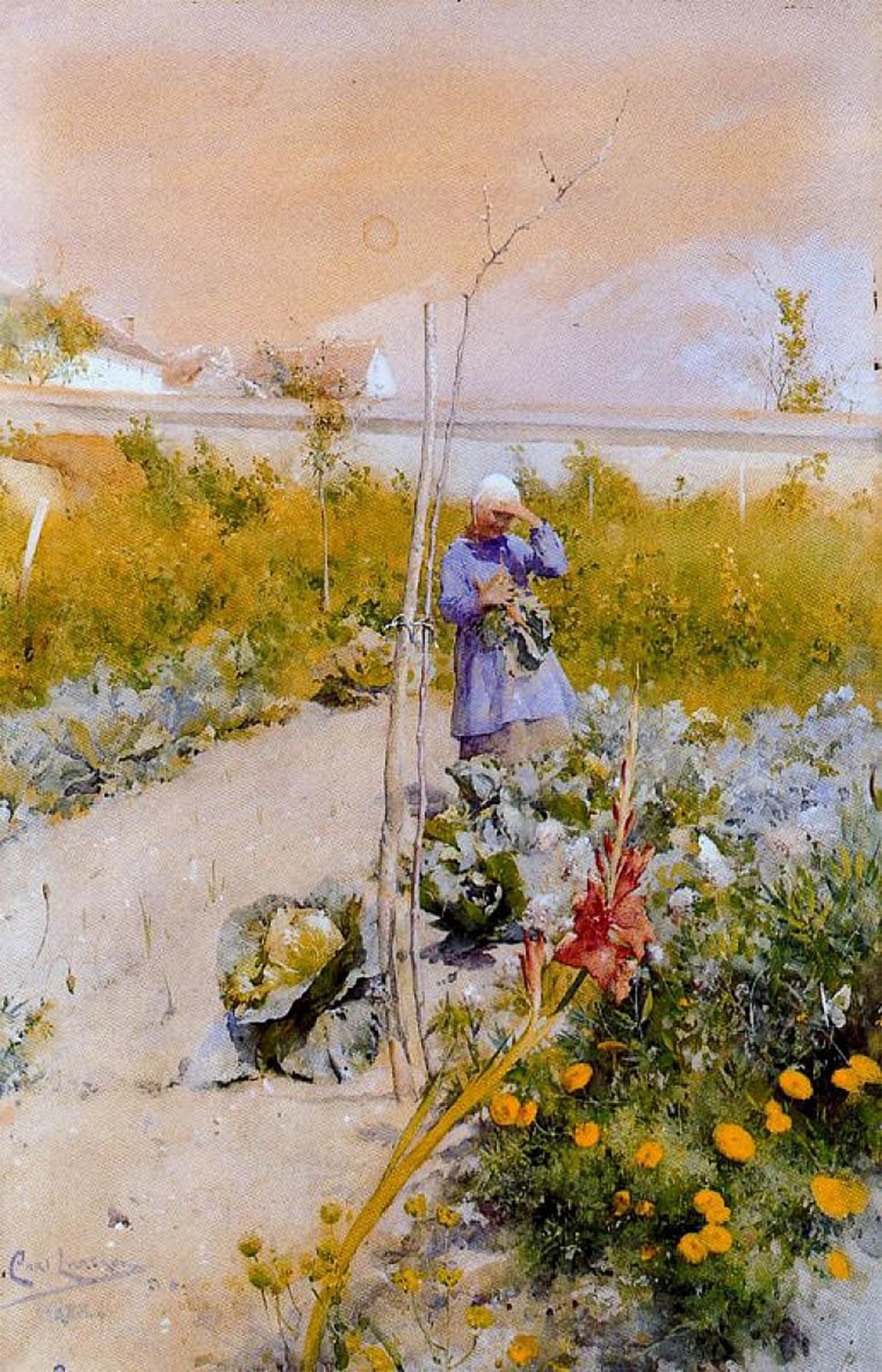 POSTERIIk Famous Modern Artwork Art Mural Man in the garden by Carl Larsson Oil Paintings Pictures for Home Decor 60x90cm