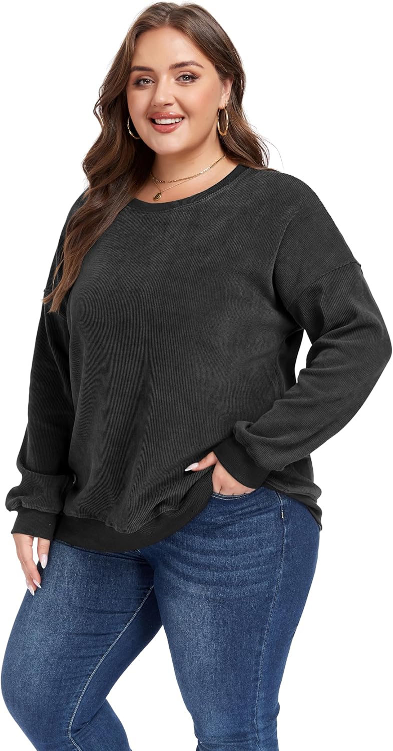 Plus Size Crew Neck Sweatshirt for Women Casual Long Sleeve Sweatshirts Pullover Hoddies Tops XL-5XL - Image 2