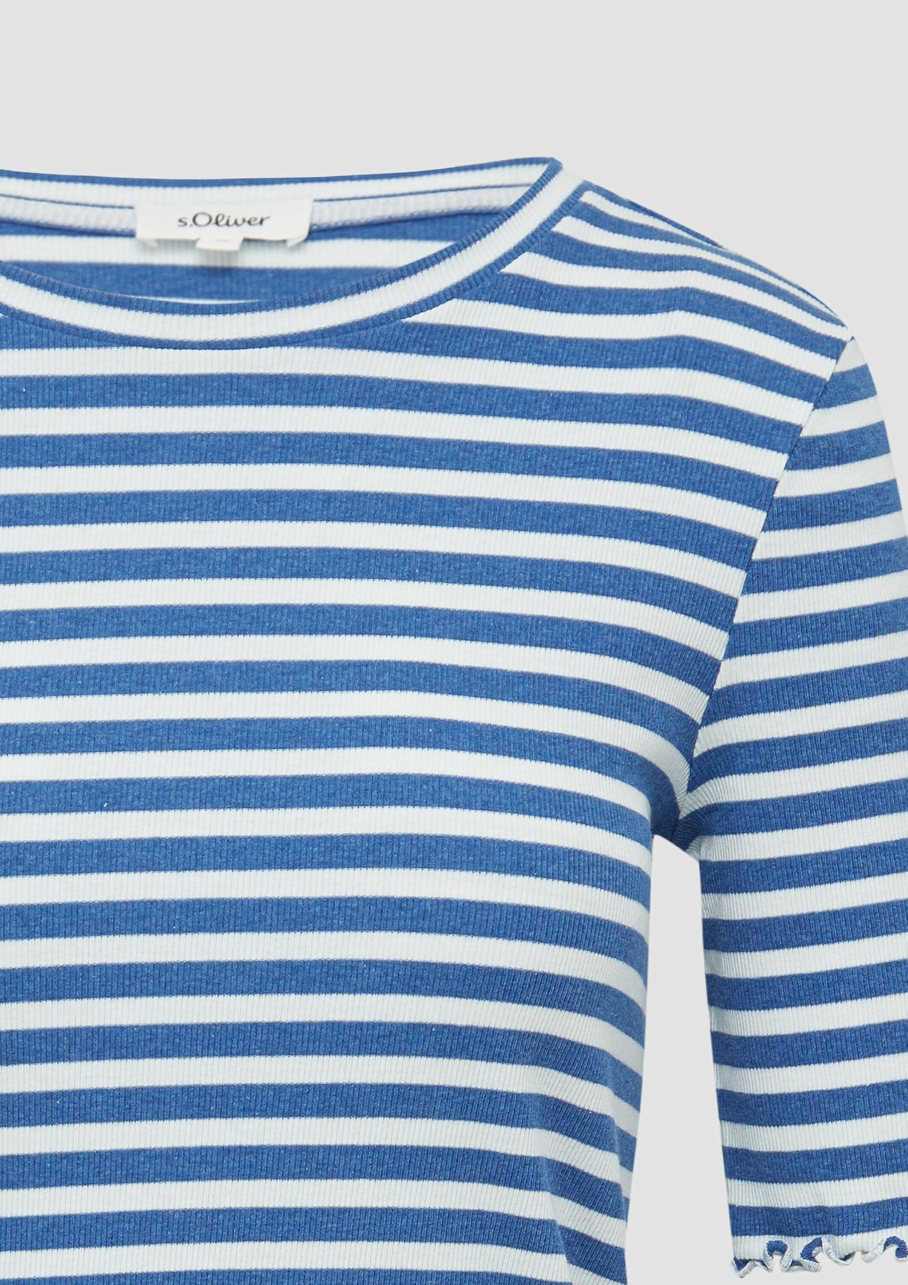 Prążkowany t-shirt z ozdobnym obszyciem, królewski błękit, 46