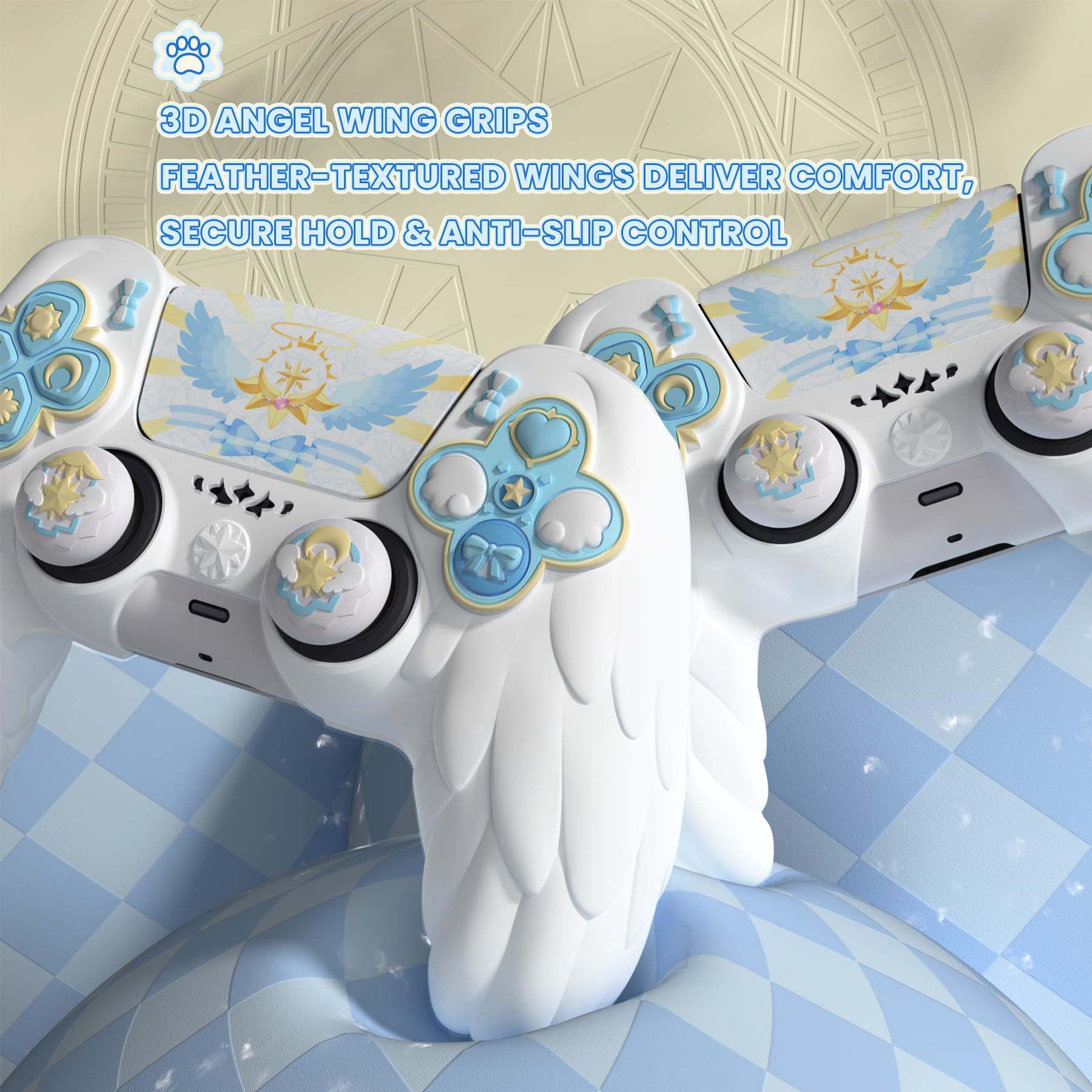 playvital Cover Controller per ps5 Joystick Custodia Silicone Skin Protettivo Grip Antiscivolo & Copri Analogici & Adesivi Carini, Adatto per ps5 Base di Ricarica, Ali Magiche-Bianco