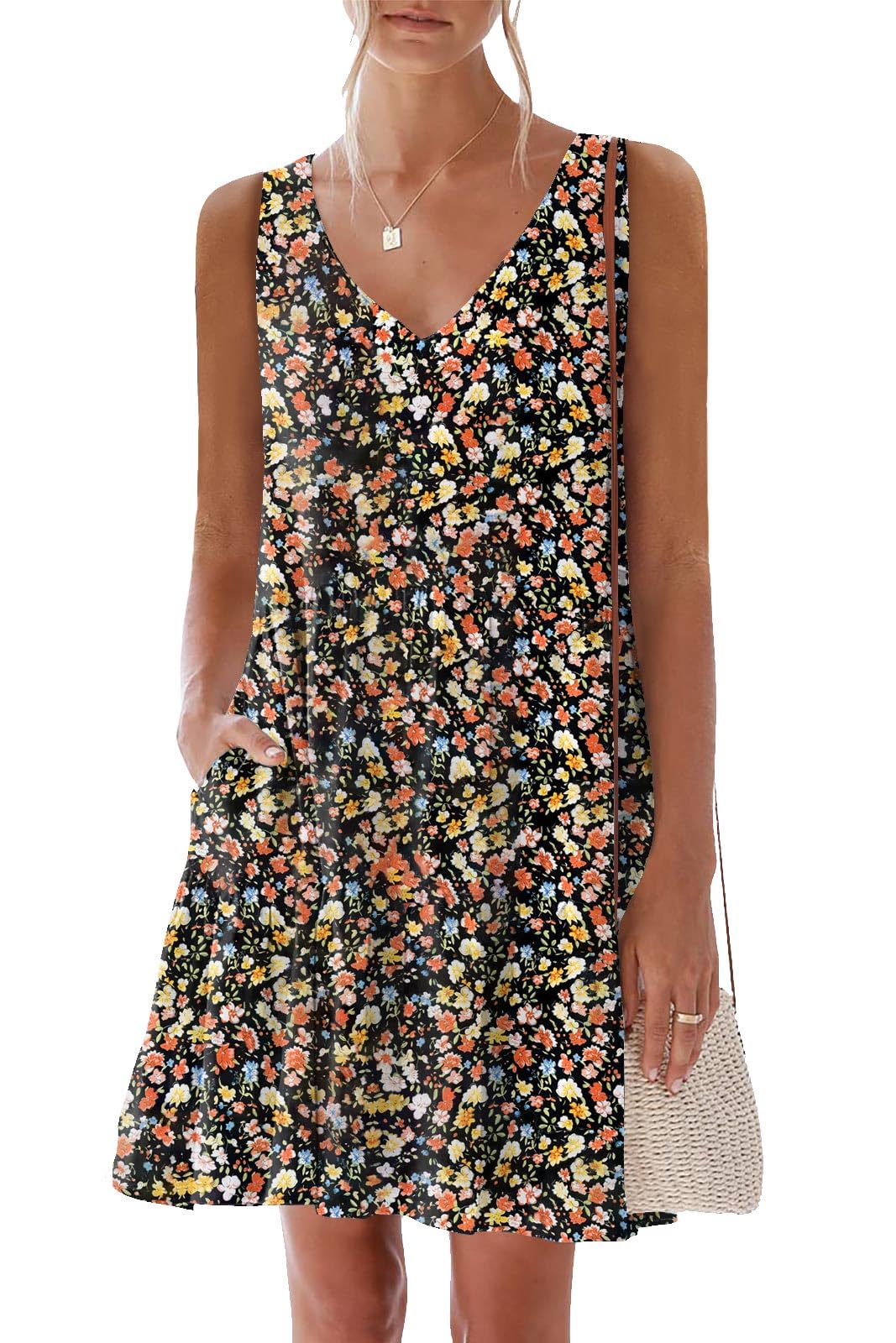 nclook Womens 2025 Summer Casual Dress Sweet Cute V Neck Sleeveless Mini Dresses with Pockets