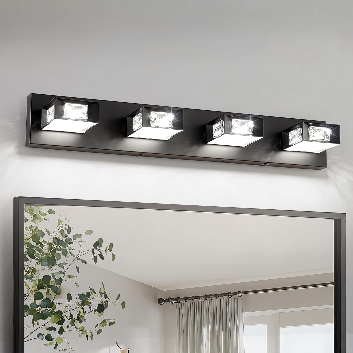 Joossnwell Brushed Nickel Bathroom Vanity Light Crystal 5CCT Dimmable Bathroom Lighting Fixtures Over Mirror (3-Light, 20.47-Inch) Led Modern Bath Lights with 350°Rotatable Head