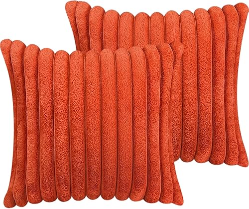 Miniatura 83 de Juego de 2 fundas de almohada de 18 x 18 pulgadas, fundas decorativas de piel sintética para cama, funda de almohada suave y esponjosa con respaldo