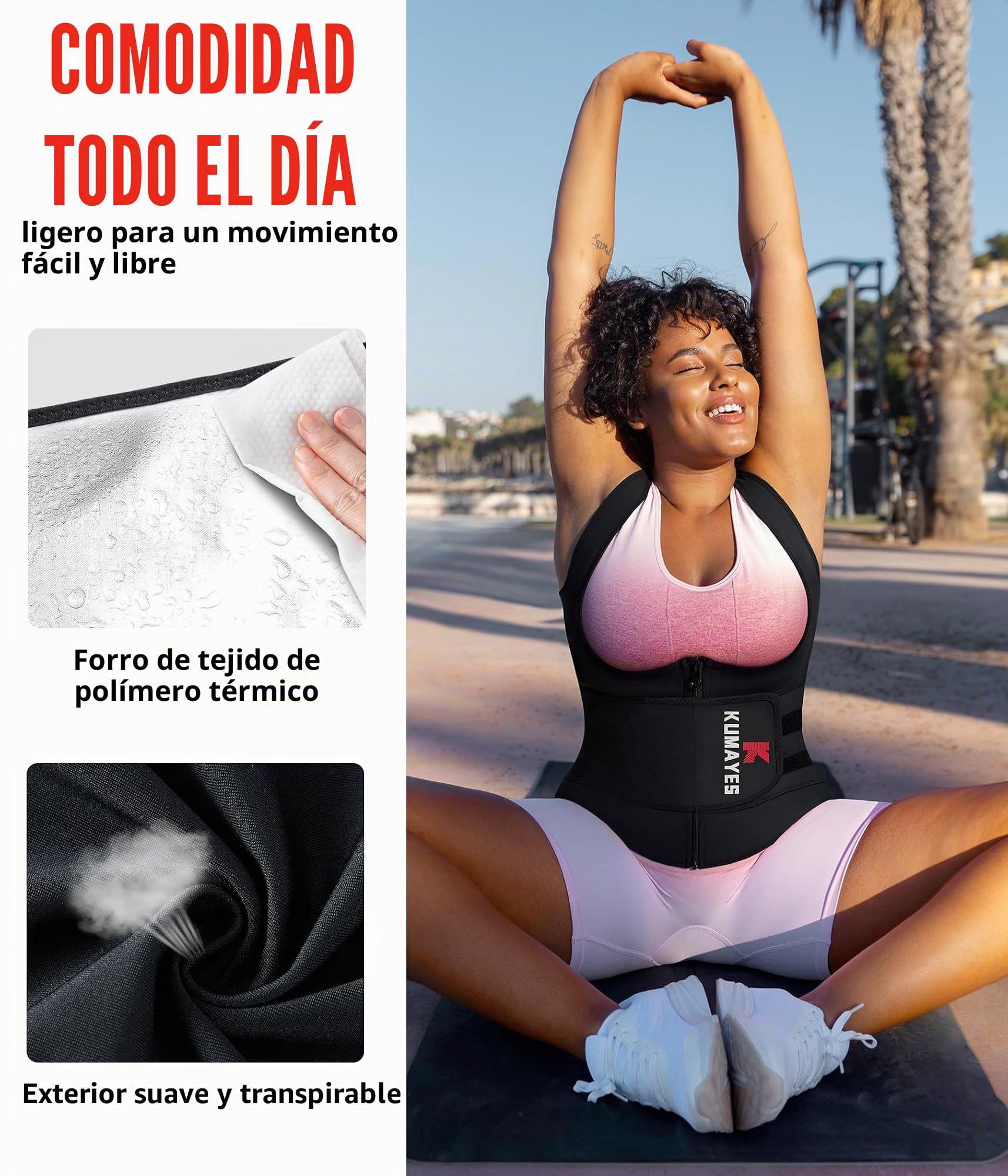 KUMAYES Fajas Reductoras Abdomen Mujer Chaleco Sauna Deportivo Adelgazantes Abdominal Compresion Sudoración para Deporte Fitness
