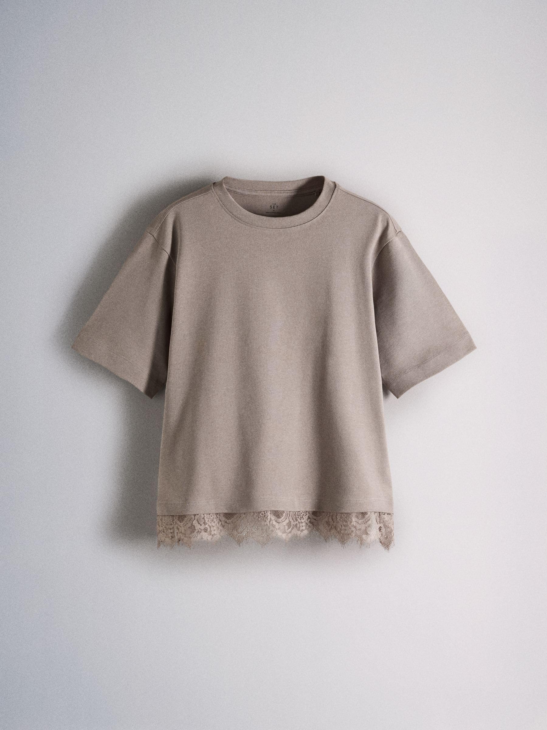 THE SET Donne Confezione da 3 T-Shirt Leggere con Finiture in Pizzo