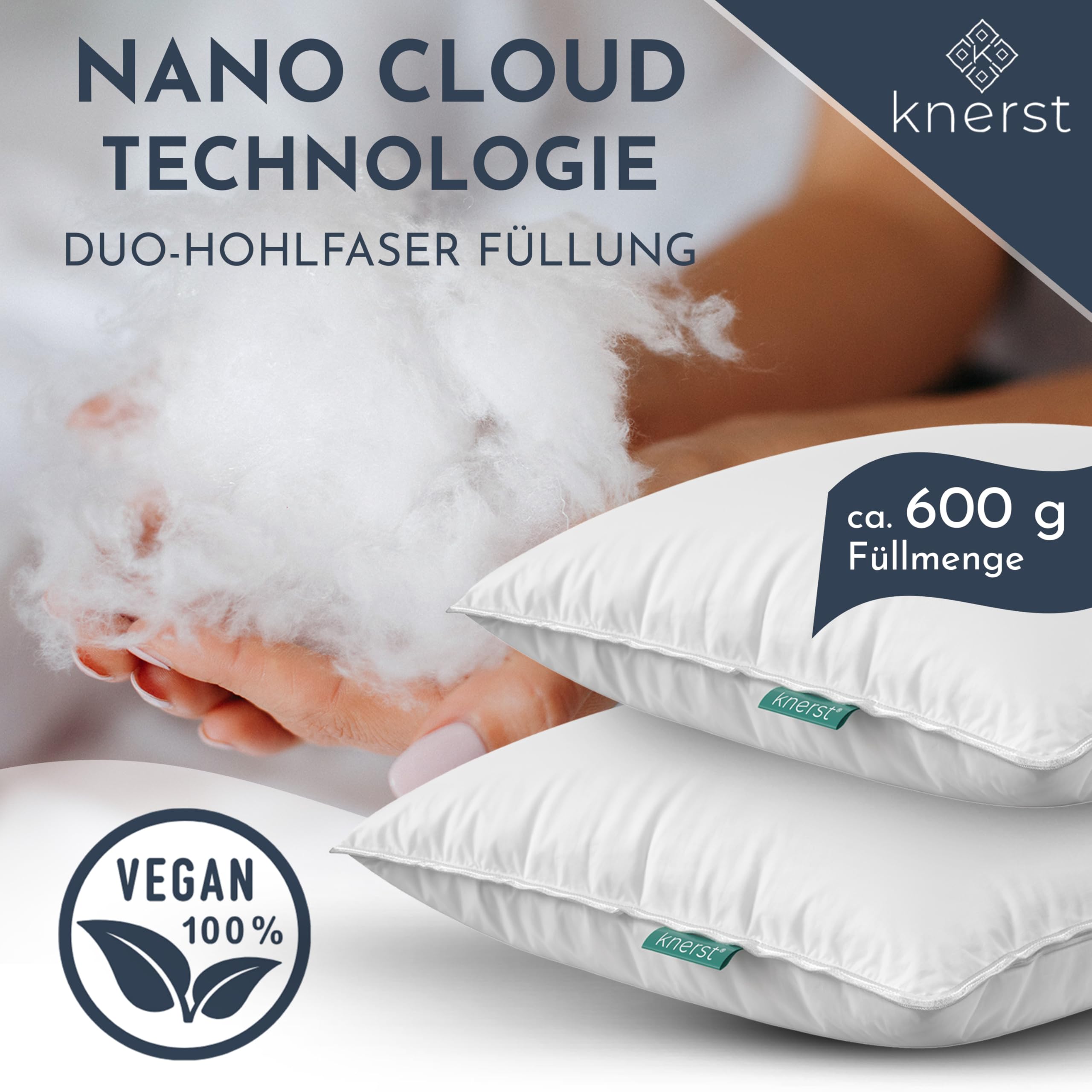 KNERST Kopfkissen 40x80, Bettkissen, Kissen Made in Germany, Schlafkissen | Bettkissen 40x80 cm, Schlafkissen, Pillow, Polster, weich, atmungsaktiv, waschbar, ergonomischer Liegekomfort