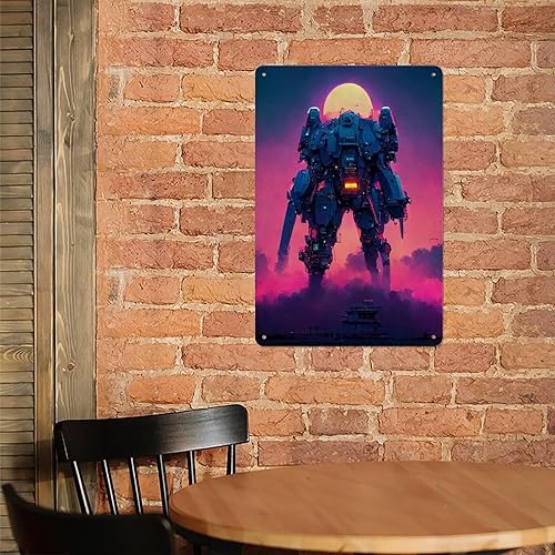 Miniatura 6 de Letrero de metal de 12 x 8 pulgadas - Synthwave Mecha - Placa de metal para póster, para cafetería, bar, decoración de pared del hogar