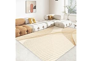 Modern Luxurious Golden Line Washable Area Rug, 4x6 Feet