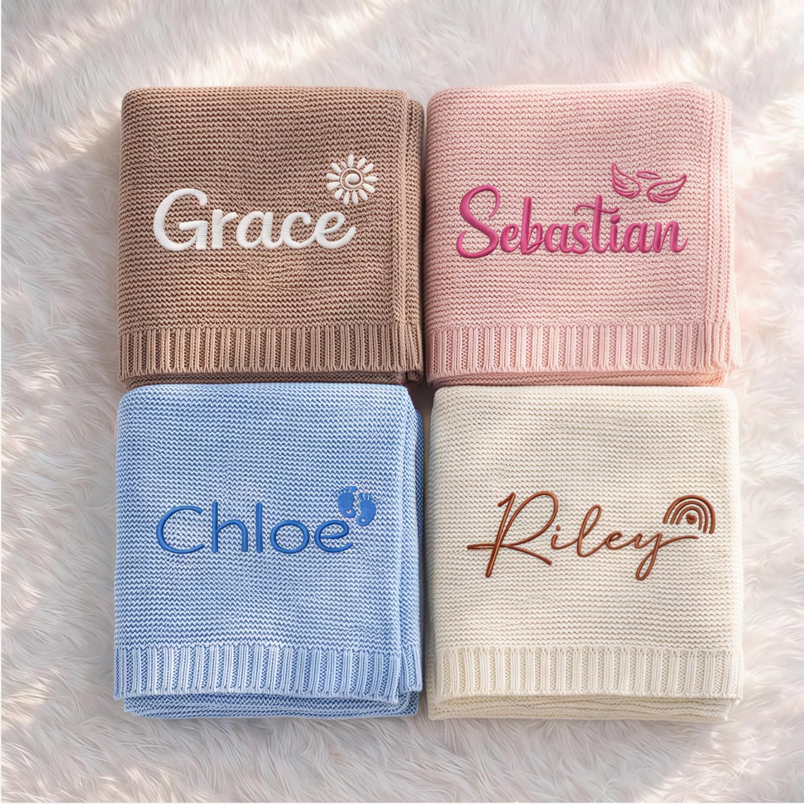 ZZTINGC Custom Embroidered Name Baby Blanket, Personalized Knitted Cotton Newborn Blankets, Gift For Baby Shower, Nursery Keepsake, 30x40 Inches