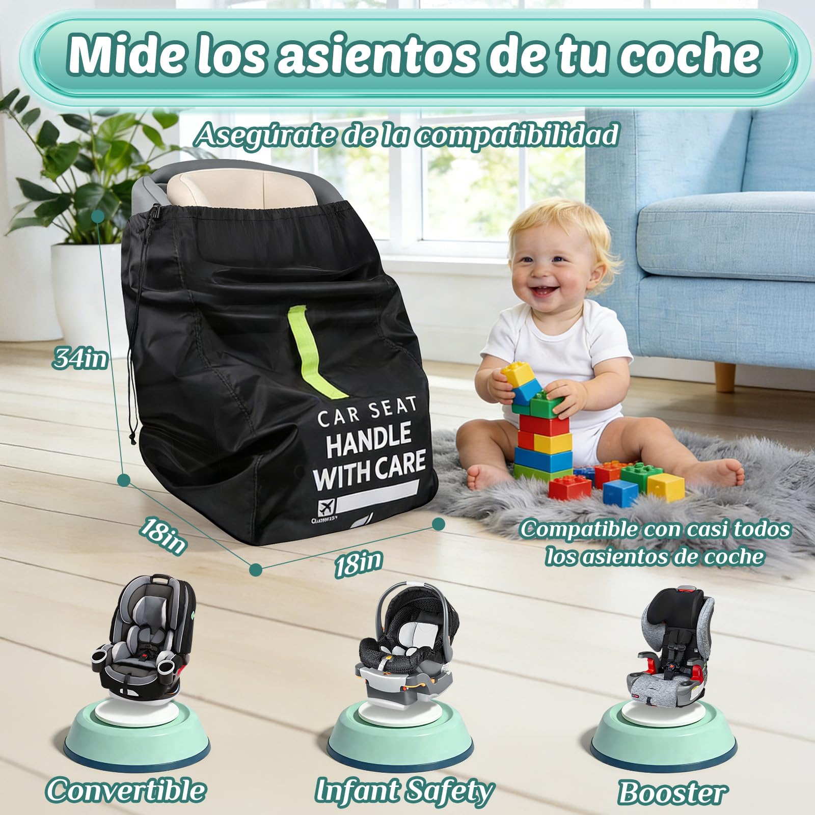 Guiseapue Bolsa de Viaje para el Asiento de automóvil avión: Bolsa de Asiento de automóvil Premium para Viajes de Aire para Todos los transportistas para bebés y Refuerzo y Convertible, Cobertura