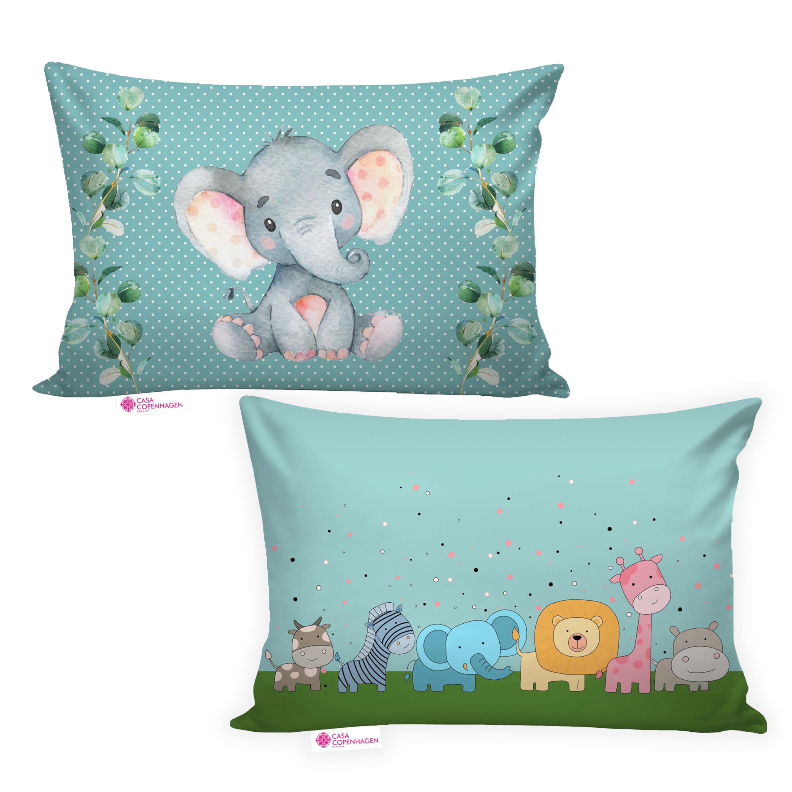 Casa Copenhagen Pillow with Super Soft Imported Fabric Pack of 2|3 to 12 Years Pillows|Animal & Cartoon Prints|Pillow for Sleep,Neck Support-12 X 18 Inch - Microfibre, Cute Ellie & Baby Zoo