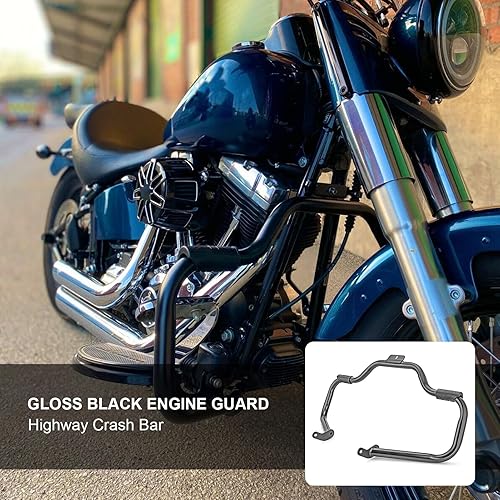 Miniatura 3 de Mofun Barra Protectora de Motor Negro Brillante para Carretera Compatible con Harley Softail FL Modelos Deluxe Fat Boy Slim Heritage Springer