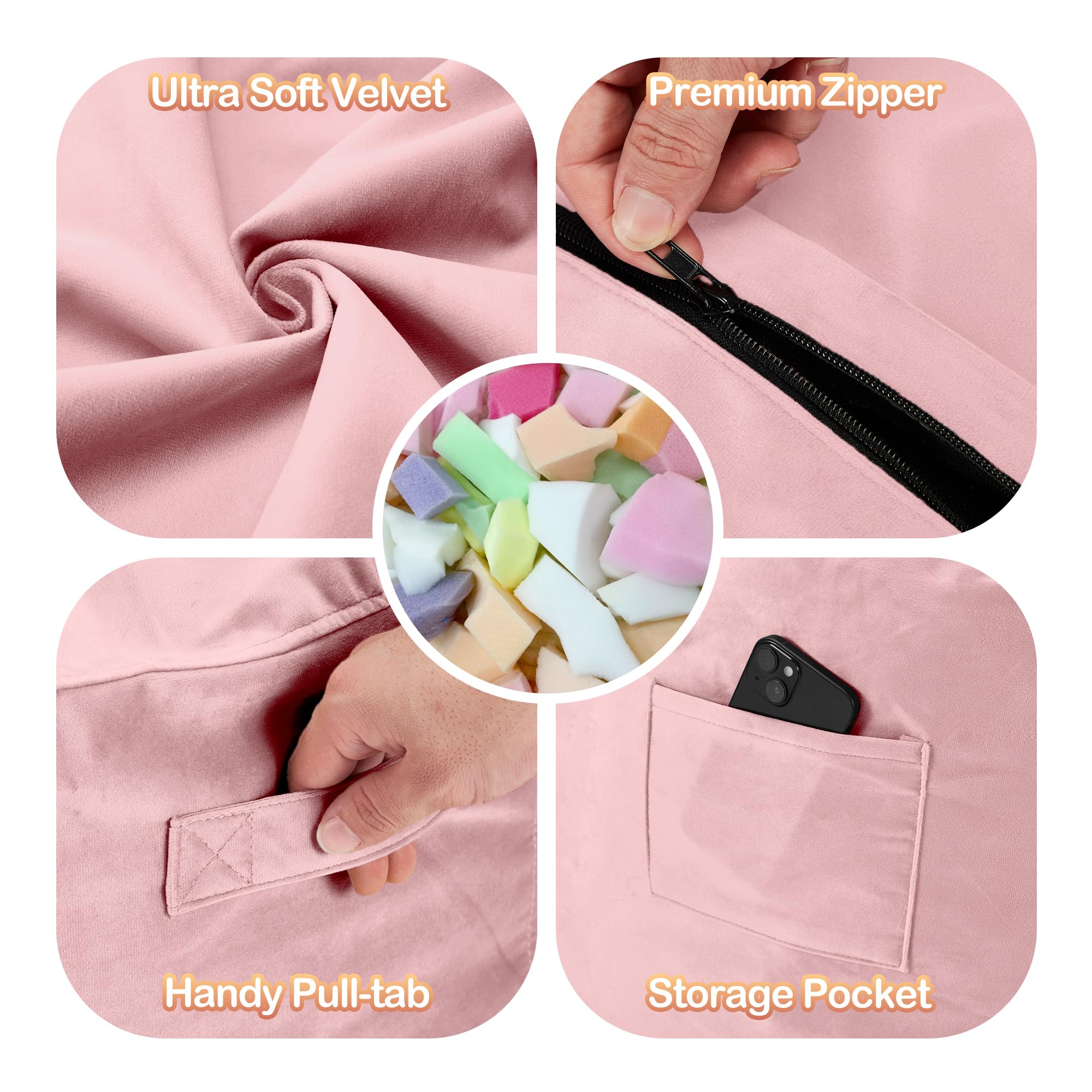 Homguava 5 FT Bean Bag Chair: 5' Bean Bags with Memory Foam Filled, Large Beanbag Chairs Soft Sofa with Dutch Velvet Cover-Purple