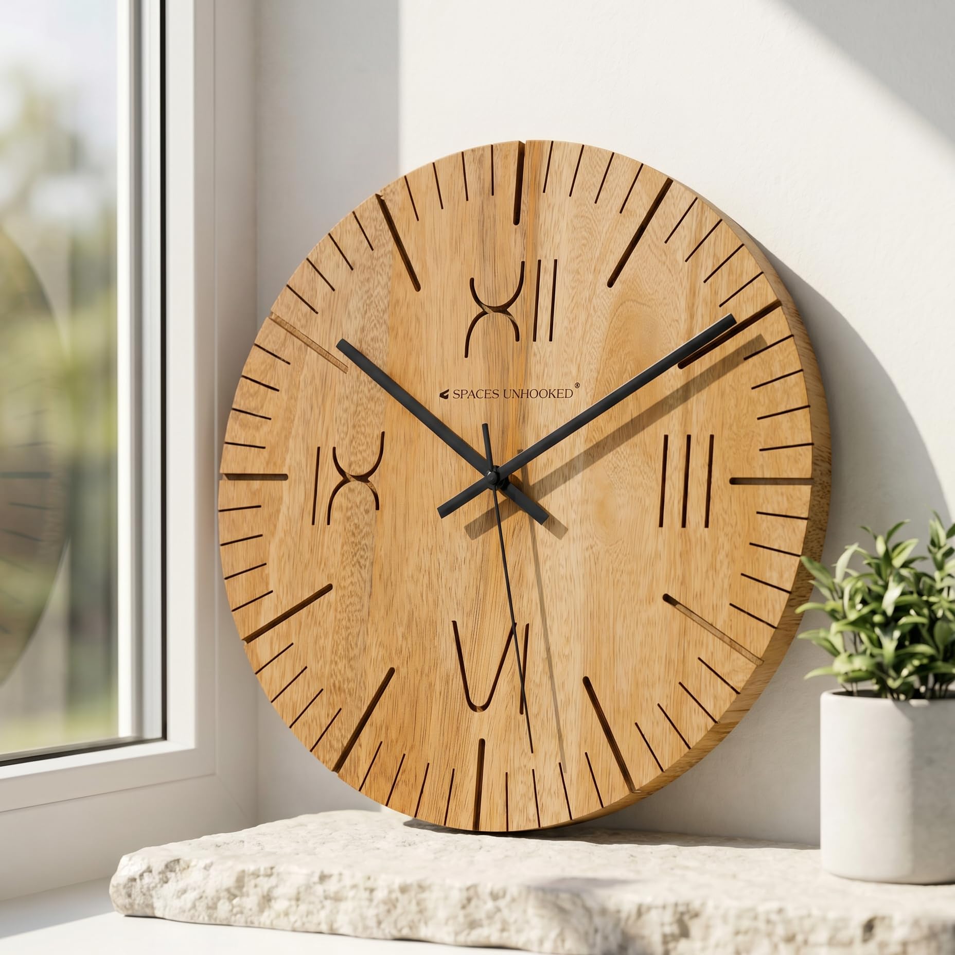 30cm Handmade Wooden Wall Clock, Round Silent Non-Ticking with Roman Numerals, Premium Rubberwood for Home & Office Decor-image-46
