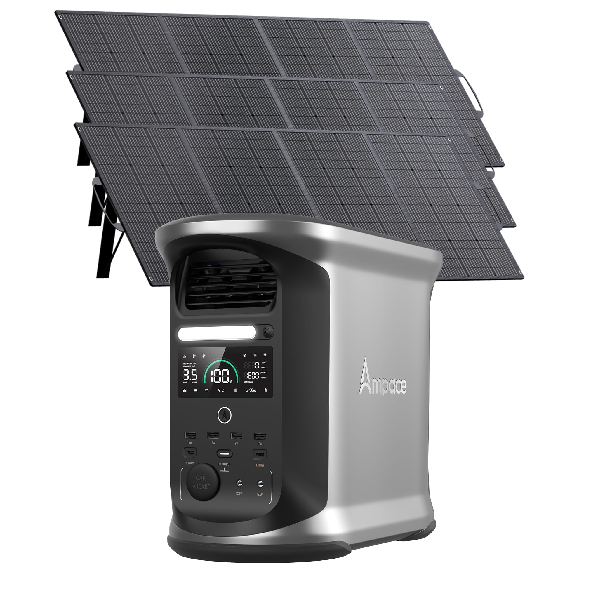 AMPACE Andes 1500 Portable Solar Power Station with 3 200W Solar Panels Included 1462Wh LFP Solar Generator 2400W
