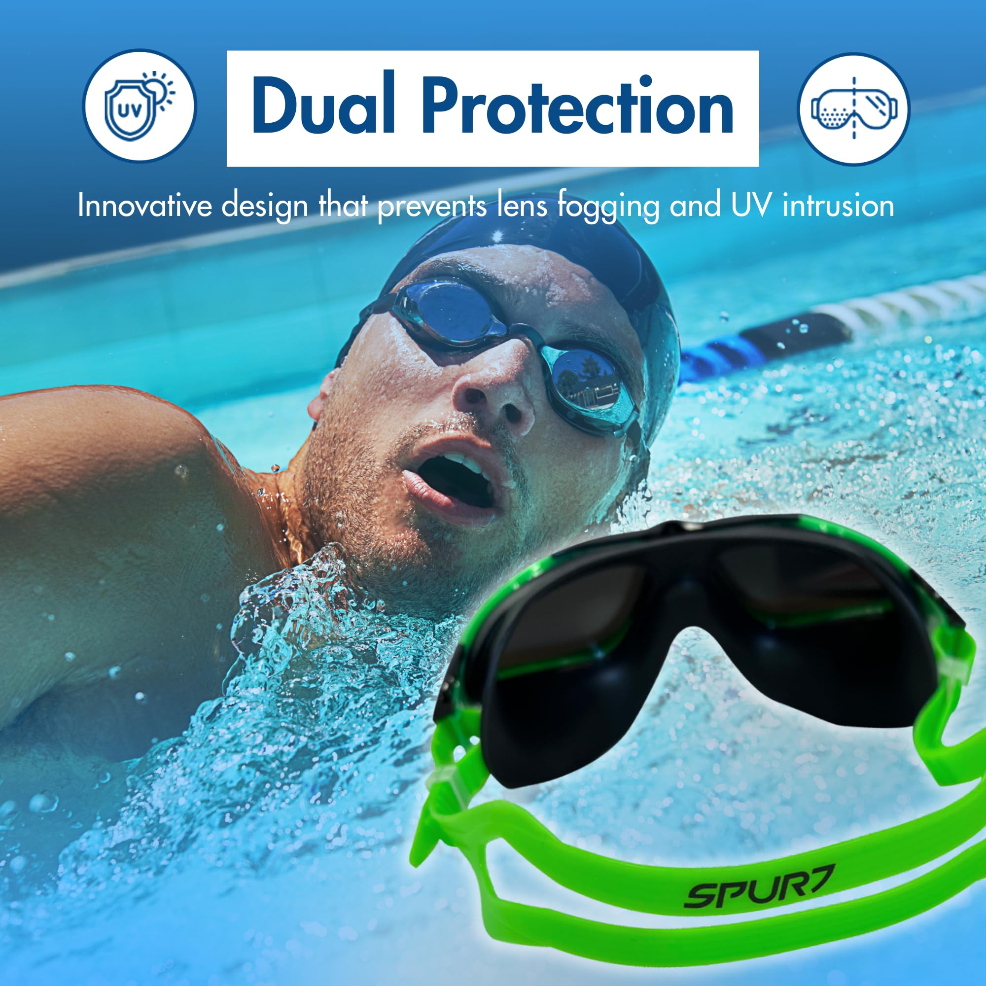 SPURT Noosa Green Anti-Fog UV Protected Swim Goggles, Swimming Goggles with Durable Silicone Build with Mirror Lens - Image 4