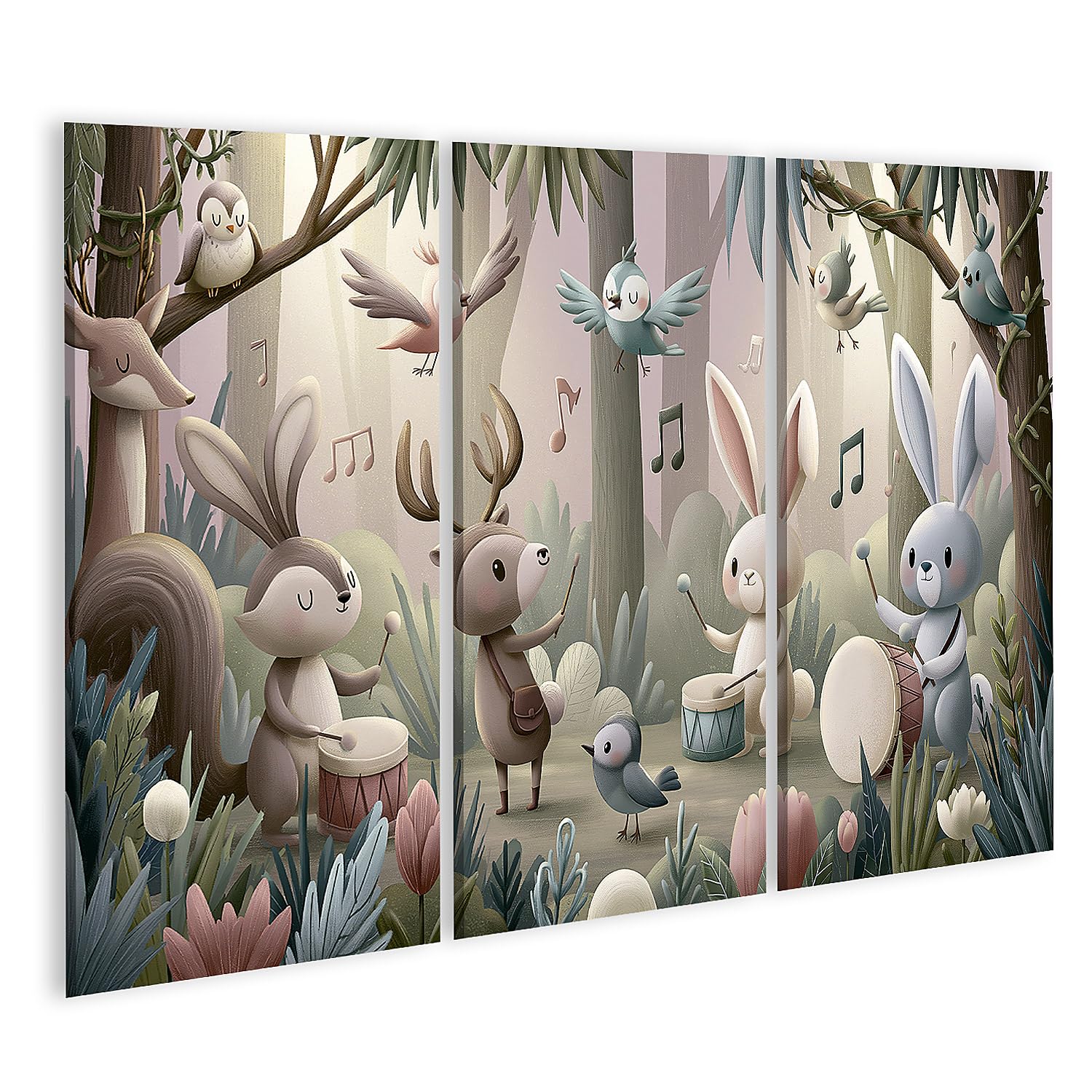 islandburner Quadro su tela, motivo: concerto magico di animali della foresta, poster per la cameretta dei piccoli esploratori, 3 pezzi