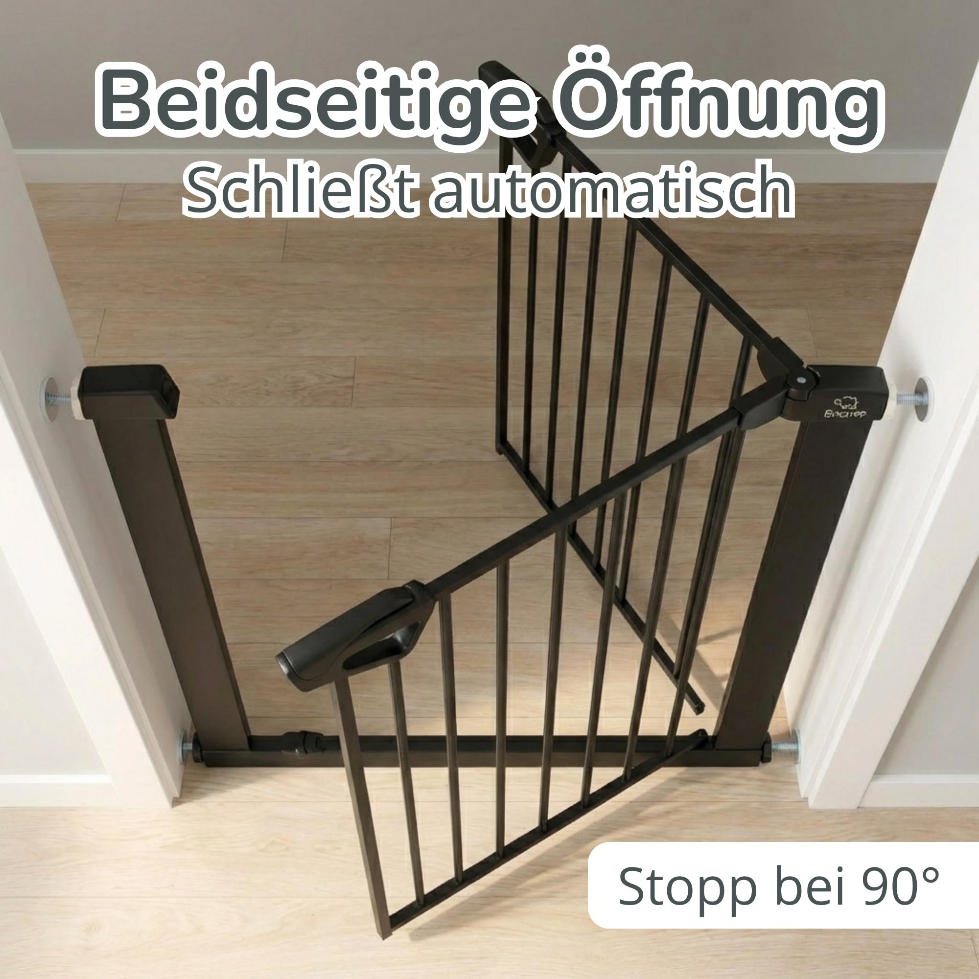 Babygitter Tür ohne Bohren – BALU Tür- & Treppenschutzgitter 152-159 cm, Auto-Close & Safety-Lock Rot/Grün, inkl. Anti-Stolper-Rampe, Türschutzgitter erweiterbar bis 166 cm