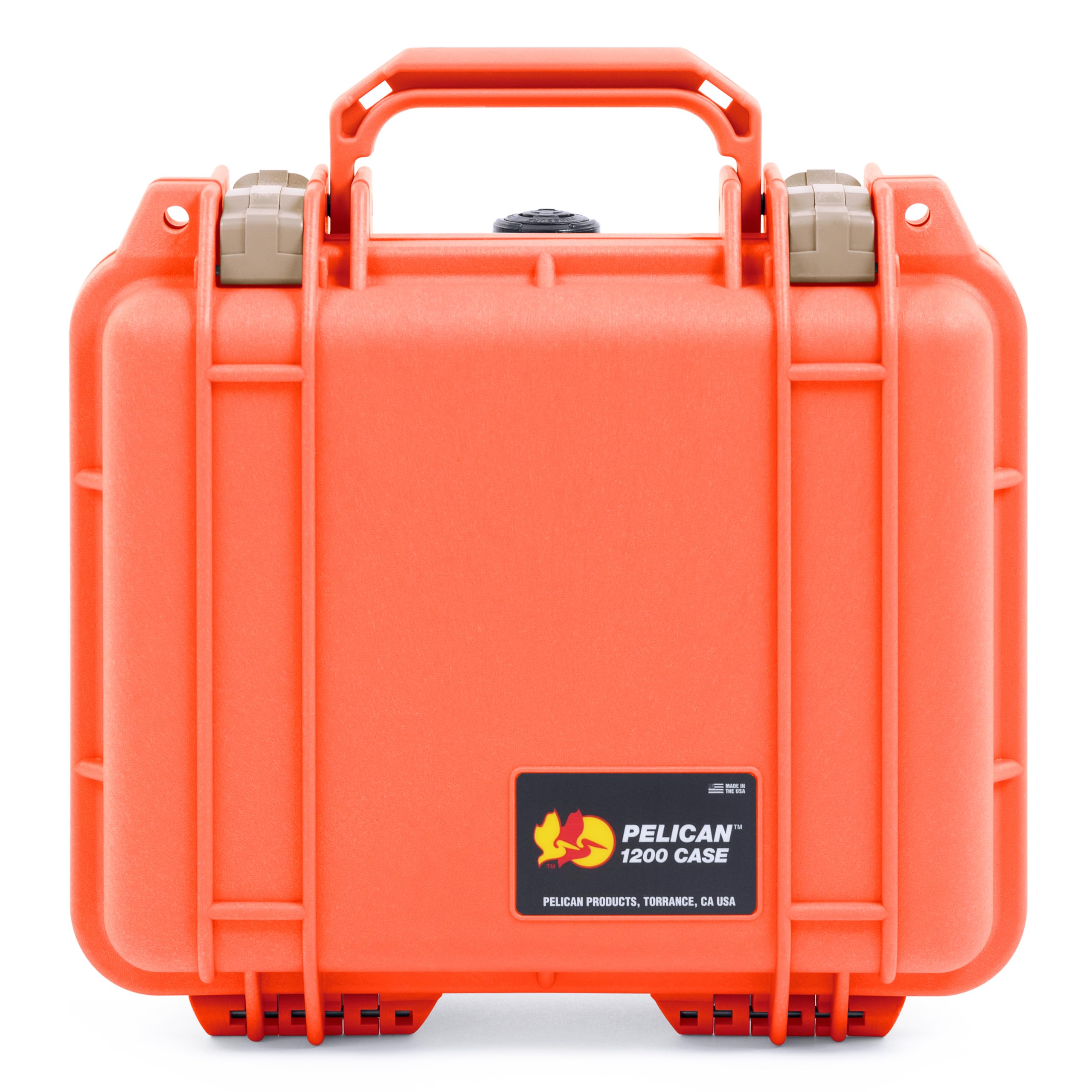 ColorCase Pelican Protector 1200 Case Orange - Small Size Waterproof Case with Pick & Pluck Foam & Convoluted Lid Foam - Desert Tan Latches