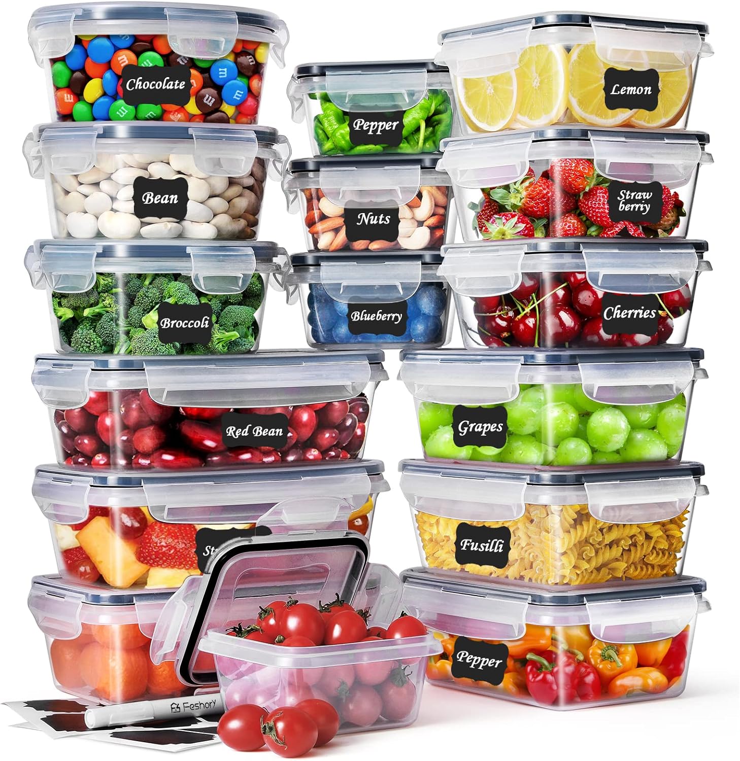 Feshory 22 Pack Airtight Food Storage Container Set, Fridge Organiser