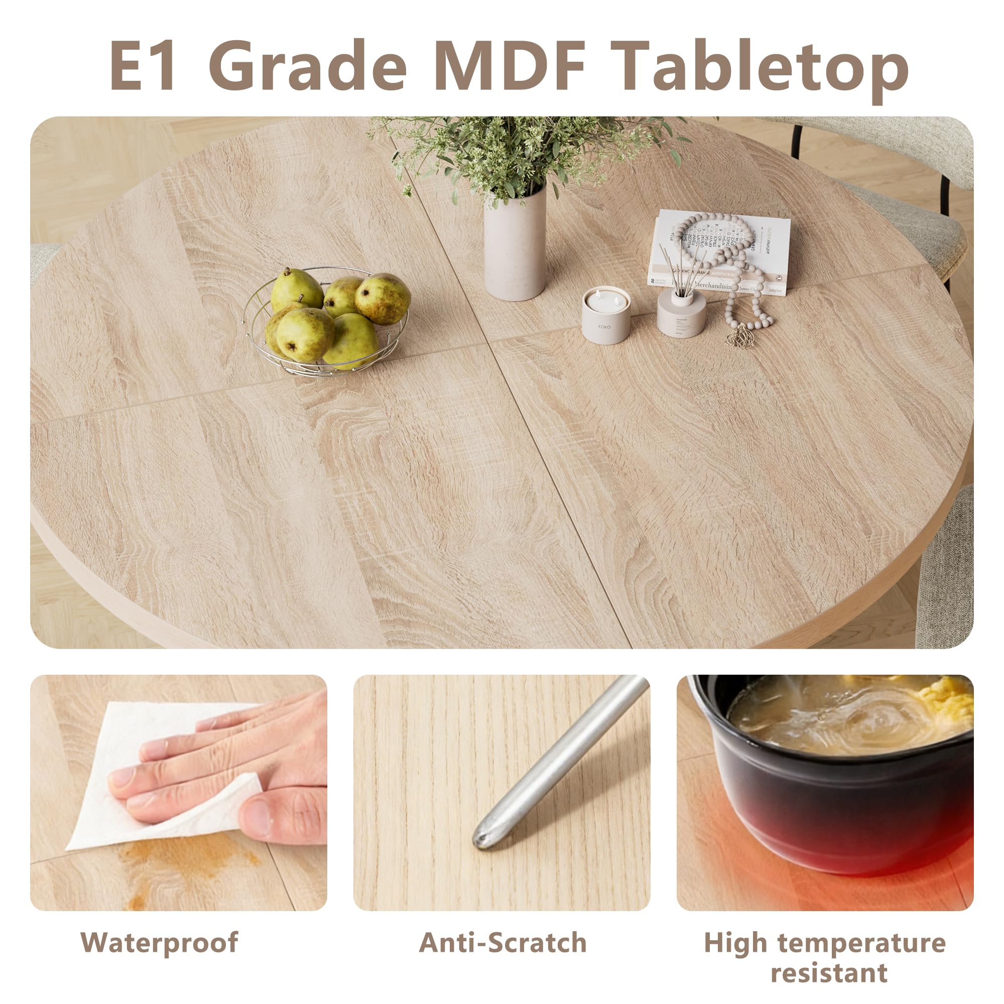 MSFE Mesa Redonda Comedor 100 cm,Mesa de Cocina Industrial Grande de Madera con Base de Pedestal de Madera para 4 Personas para Comedor, Cocina, Sala de Estar, 100 * 100 * 75cm