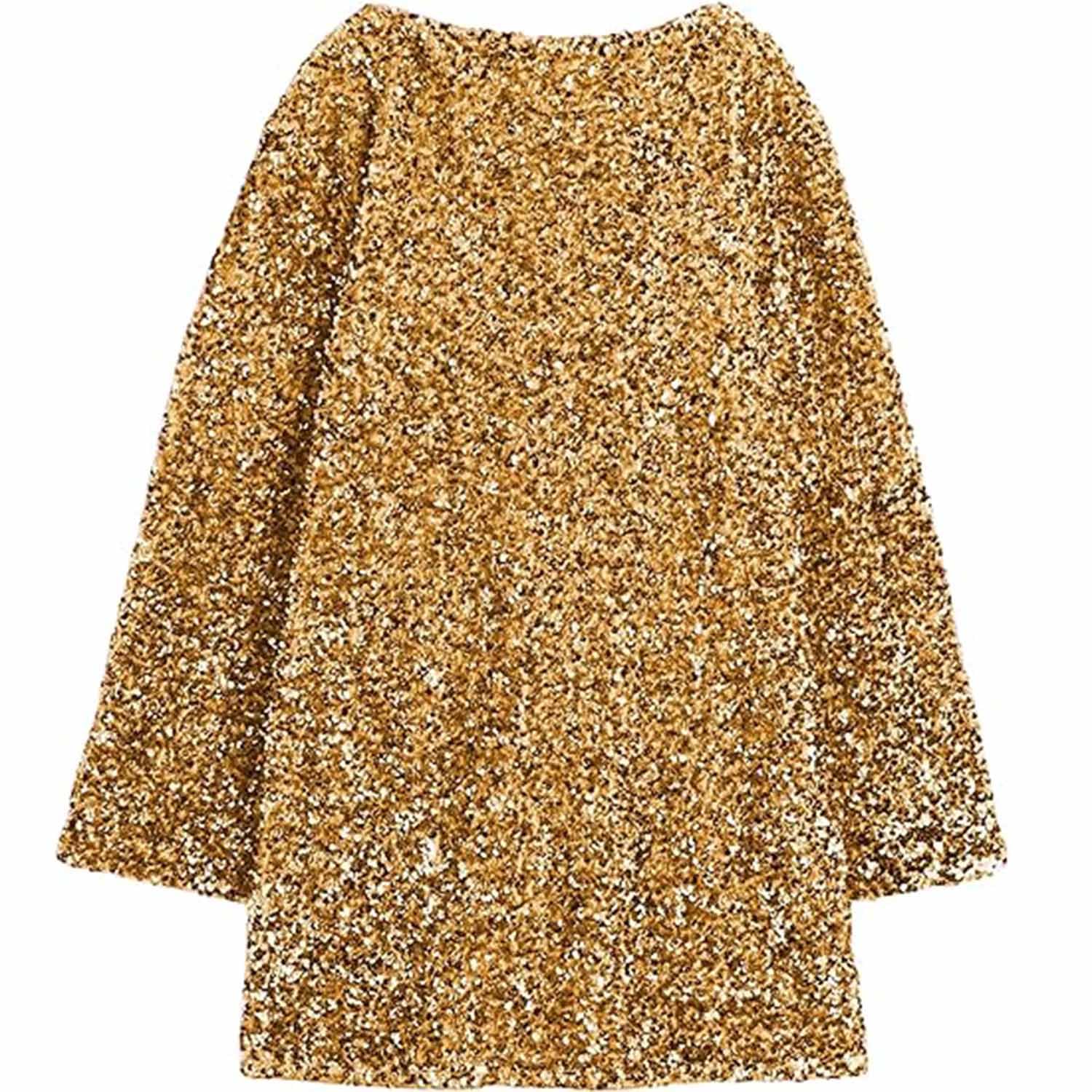 ISOUDE Mini Abito da Donna con Paillettes Scintillanti Senza Schienale, Maniche Lunghe, Abiti da Club Aderenti con Glitter (3XL,Gold)