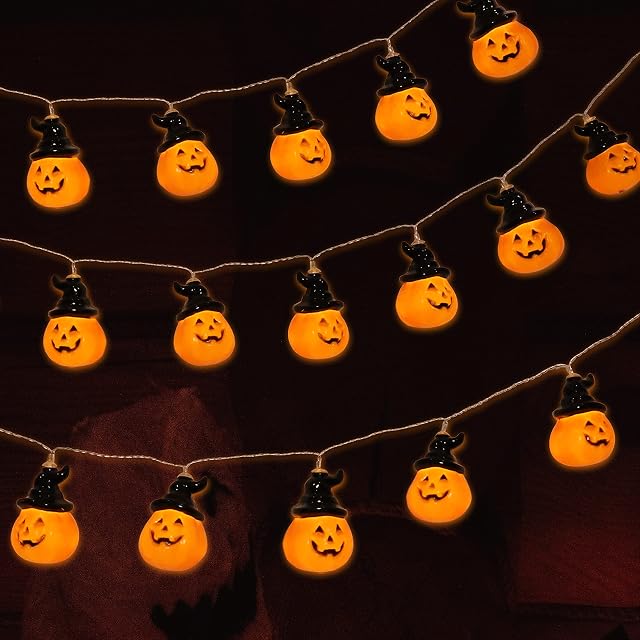 SALCAR Halloween Pumpkin String Light, 10 LEDs, 5.4FT LED Pumpkin Lights Battery Powered, Jack-O-Lantern Horror Atmosphere Light, for Halloween Decor, Festival Decoration, Garden, Christmas Decor