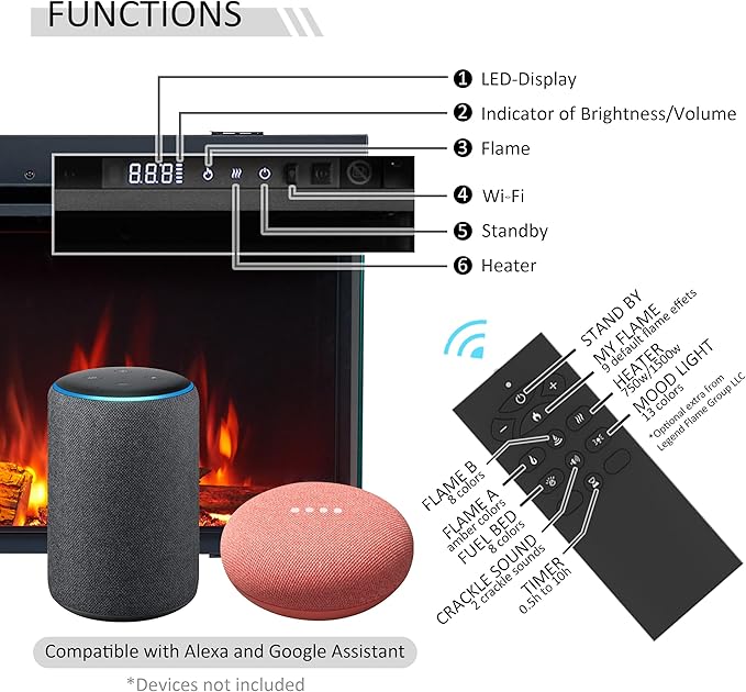 Chimenea Eléctrica Empotrable LegendFlame 71" Smart, 750W/1500W, Control Remoto miniatura 6