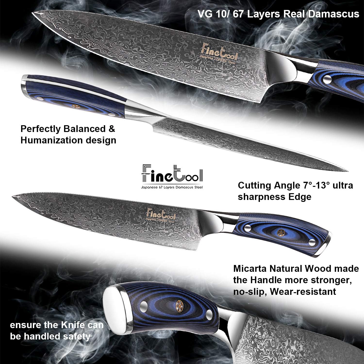 Best Quality 🔥 Chef Knives,FineTool 8 inch Professional Kitchen Knife Japanese Damascus VG10 67 Layer Stainless Steel Knives with Ultra Sharp Blue Micarta Handle Amazon Crazy 🔥 Deals Chef Knives,FineTool 8 inch Professional Kitchen Knife Japanese Damascus VG10 67 Layer Stainless Steel Knives with Ultra Sharp Blue Micarta Handle