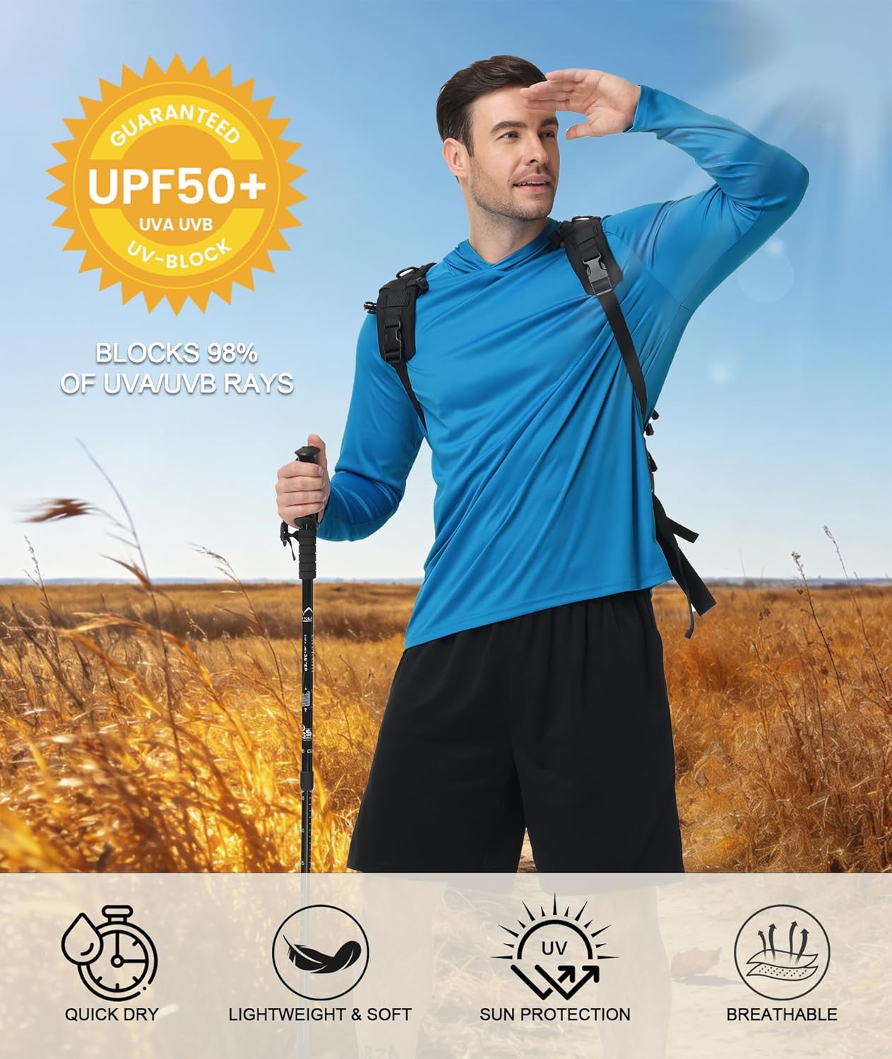 GEEK LIGHTING 3 Packs UPF 50+ Hooded Shirts Sun Protection Hoodie for Hiking Running Fishing Swim Rash Guard - Image 3