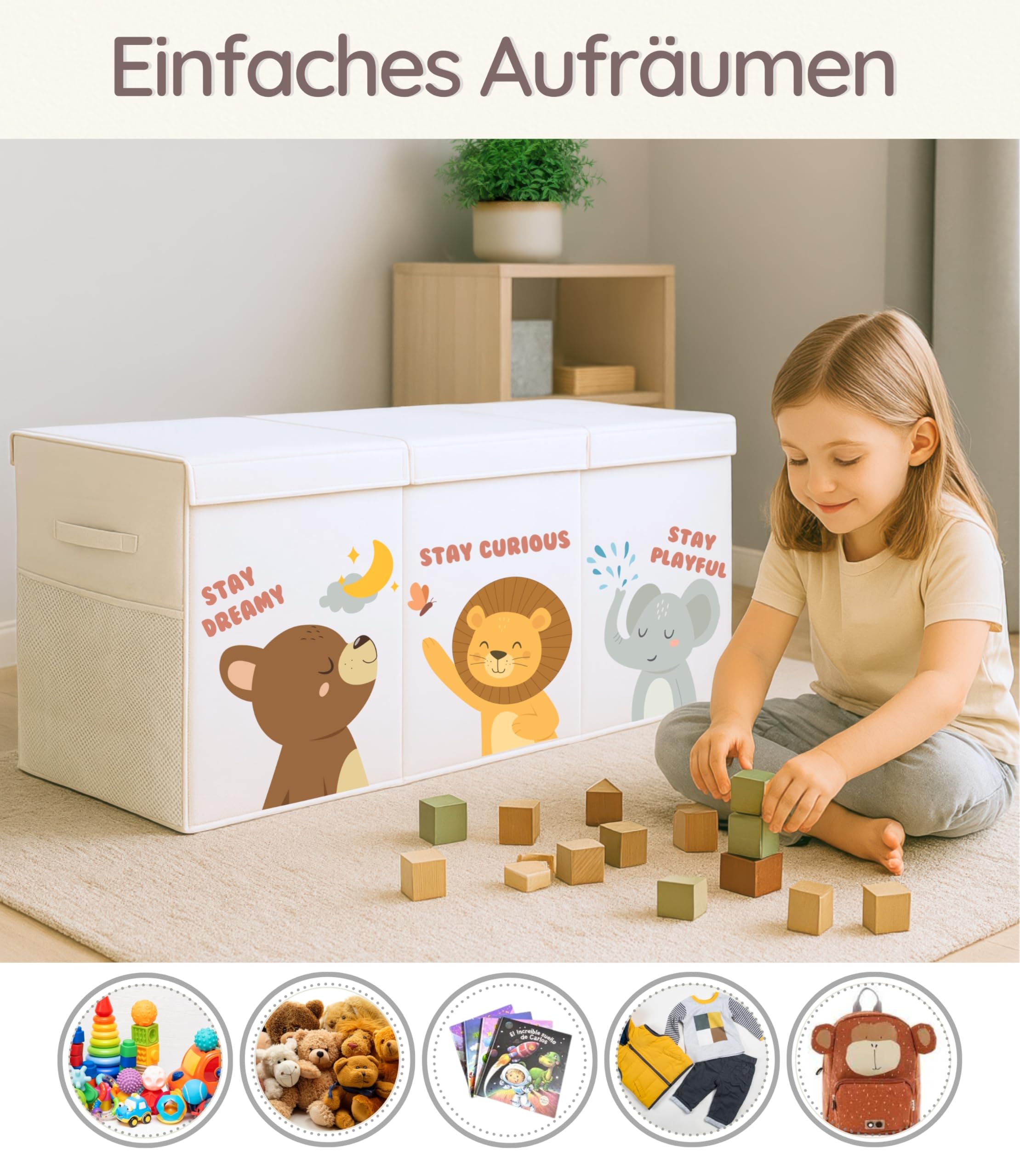 Spielzeugkiste XL, Aufbewahrungsbox Spielzeug mit Deckel - Playful