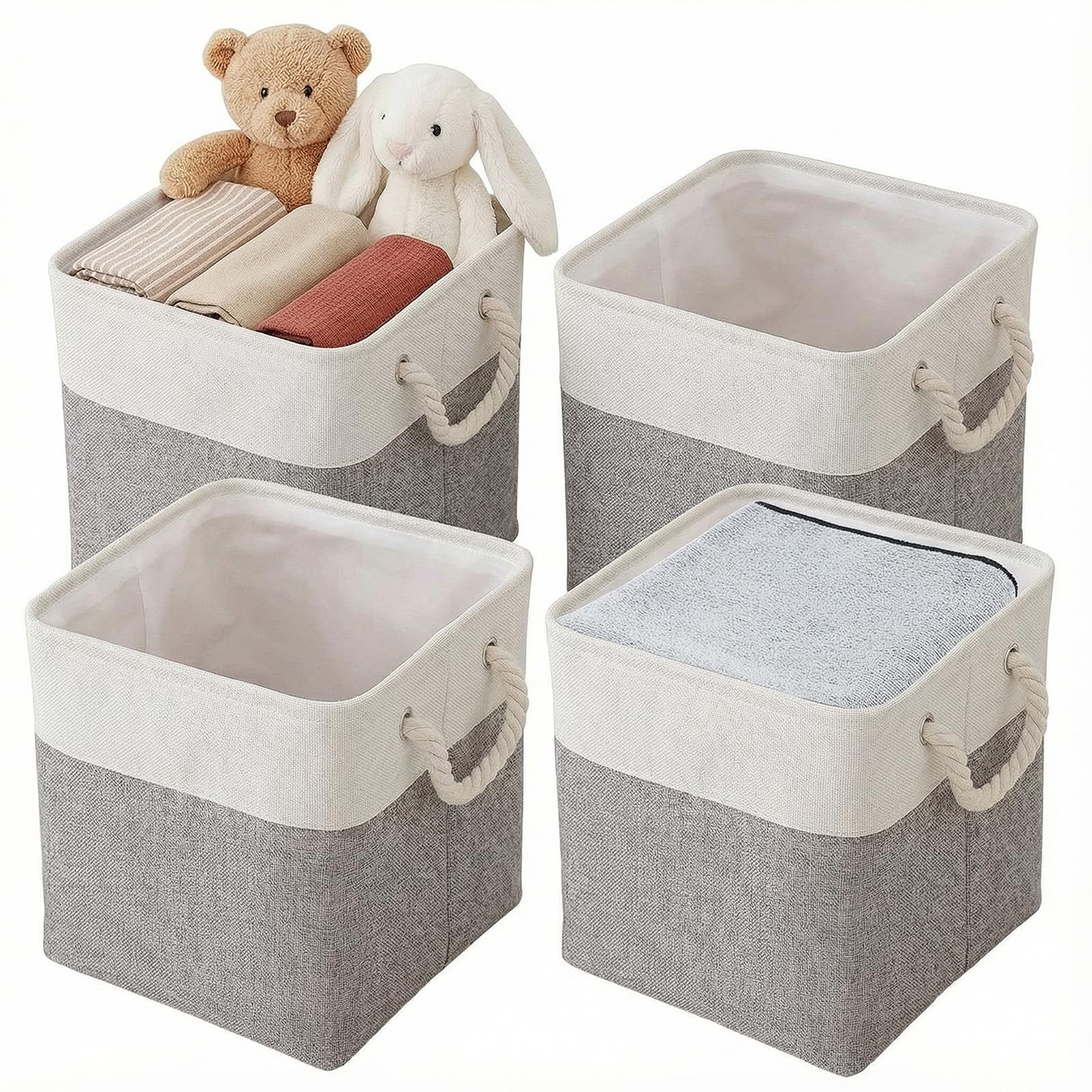 Tel Charme * Fabric Storage Baskets With Handles [4-Pack], Canvas Storage Box Home Bedroom Office Products Organize, Dog Cat Toy Storage, Toy Storage Basket, Grey