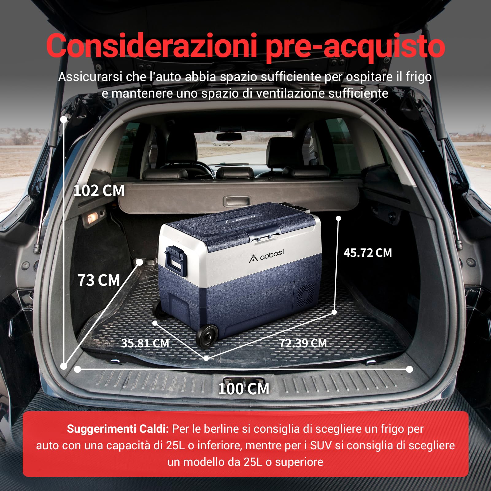 AAOBOSI Frigo Portatile 50 L, Frigo Per Auto Doppia Zona, Frigorifero da Viaggio con WiFi, -20 ℃ a 20 ℃, 12/24 V DC e 100/240 V AC,Per Auto, Camion, Camper, Barca e Presa Di Corrente