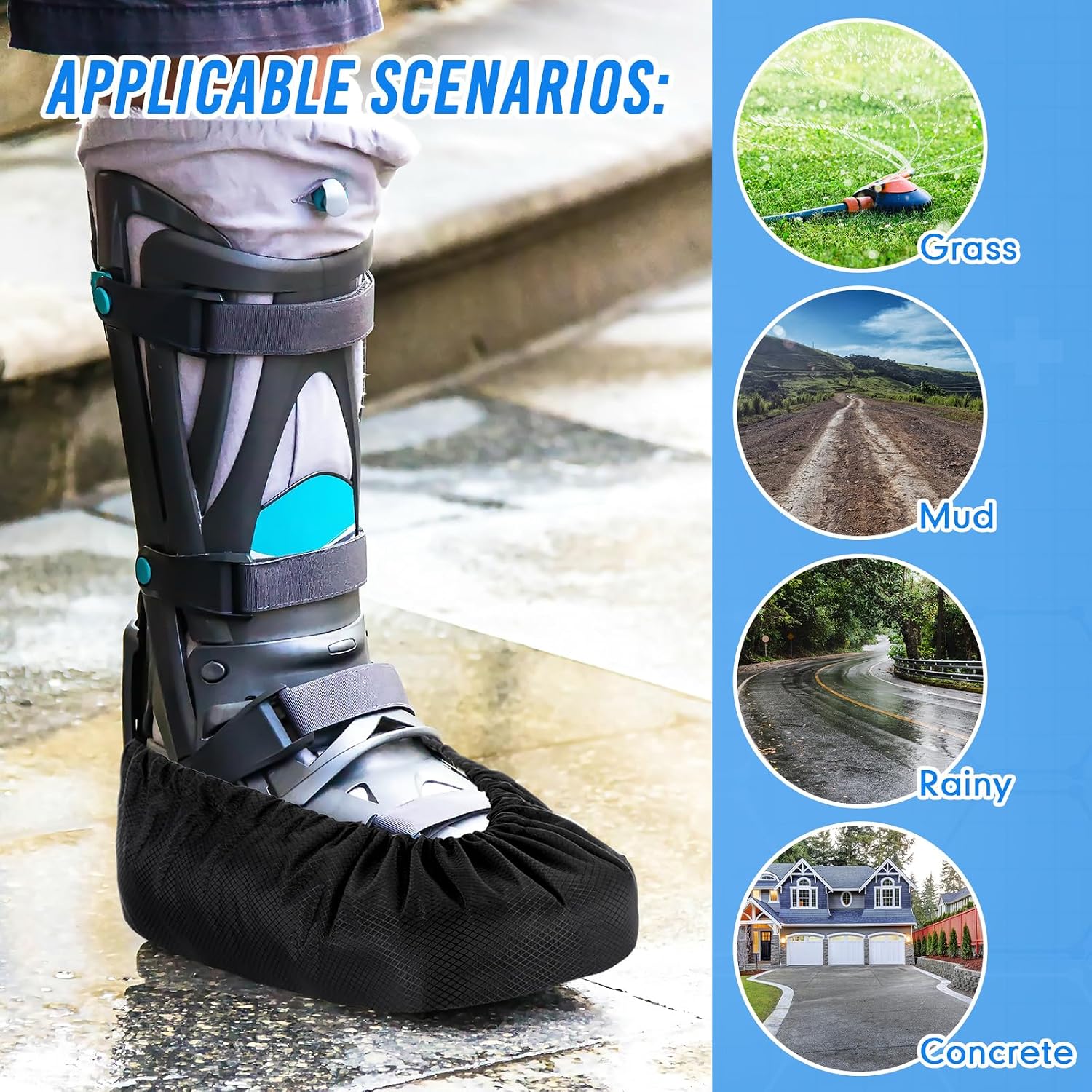 Shyyween 2 Pcs Air Cam Walking Boot Covers Waterproof, Black, Medium