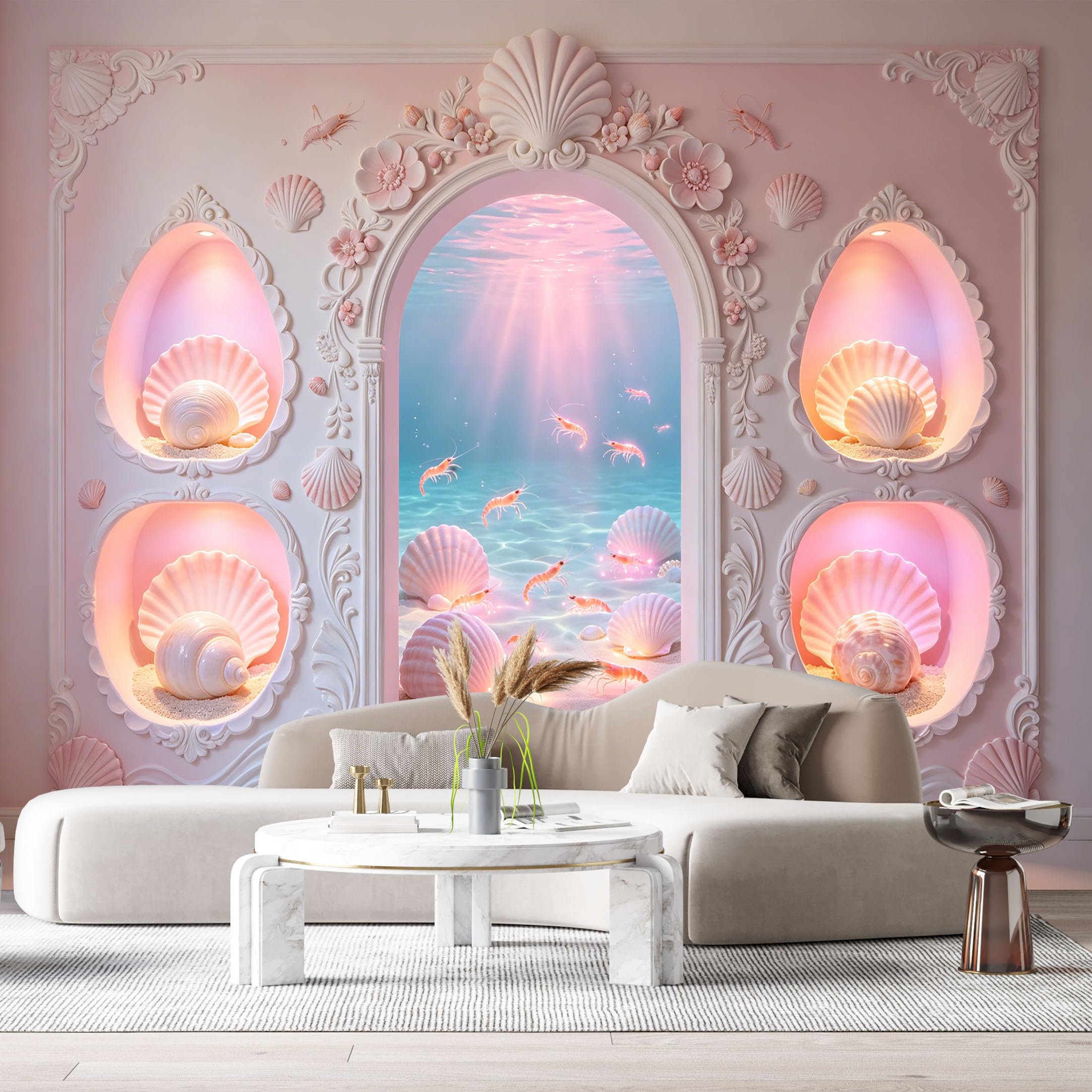 Custom Size Wall Murals Ocean Marine Seashells Fish Underwater 3D Trompe L'Oeil SelfAdhesiveWall Fabric Removable Wallpaper Wall Decor for Living Room Bedroom Bathroom