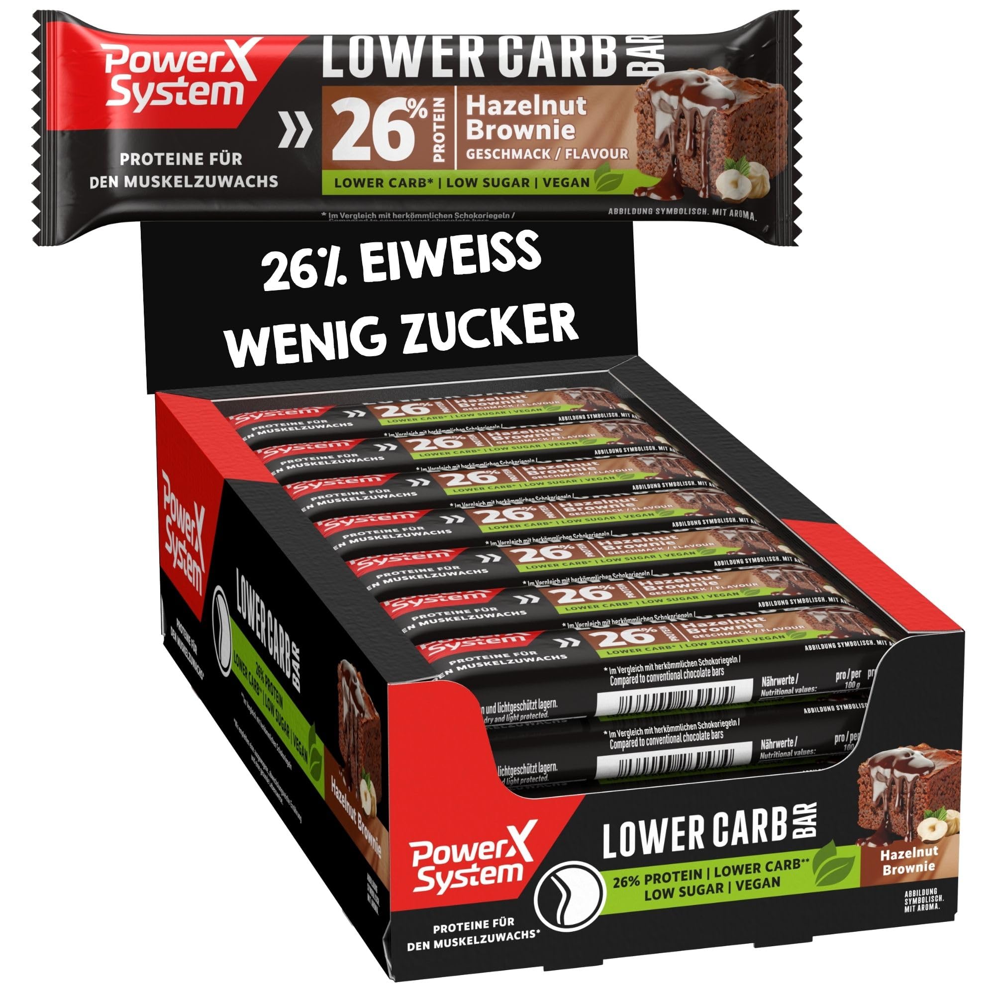 Power System Lower Carb Hazelnut Brownie Proteinriegel vegan 28x40g