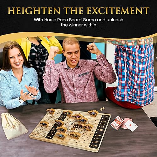 Miniatura 8 de Juego de mesa de carreras de caballos con 11 caballos de madera, 2 dados y 2 cajas de cartas, tablero de ajedrez grueso y lujoso, juego de carreras