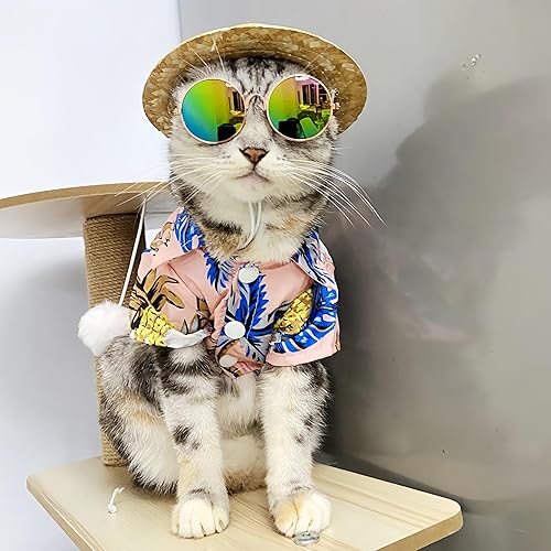 Pet Shirt Summer Breathable Pet Dog Hawaiian Costume Pet Cat Sunglasses Hawaii for(Pink)(Pink)