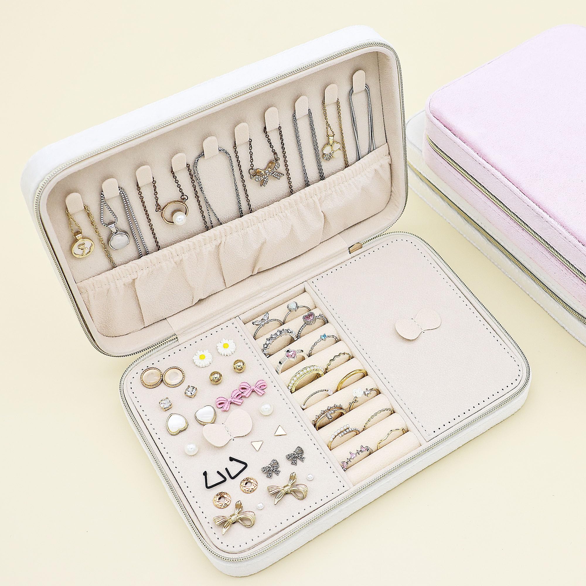 Dajasan Sieradendoosje voor op reis, kleine sieradenopslag, sieradendoos voor dames en meisjes, fluwelen sieradenorganizer voor ringen, oorbellen, halskettingen, armbanden (blauw
