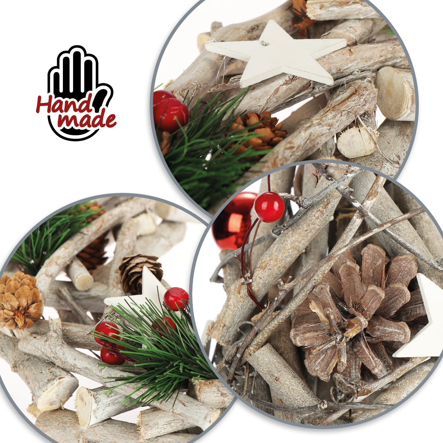 com-four® 2-teiliges Set Tischkranz Ø 28 cm & Deko-Weihnachtsbaum 40 cm | Adventskranz aus Naturzweigen mit Sternen und künstlicher Baum - Weihnachtsdeko für Tisch & Innenbereich