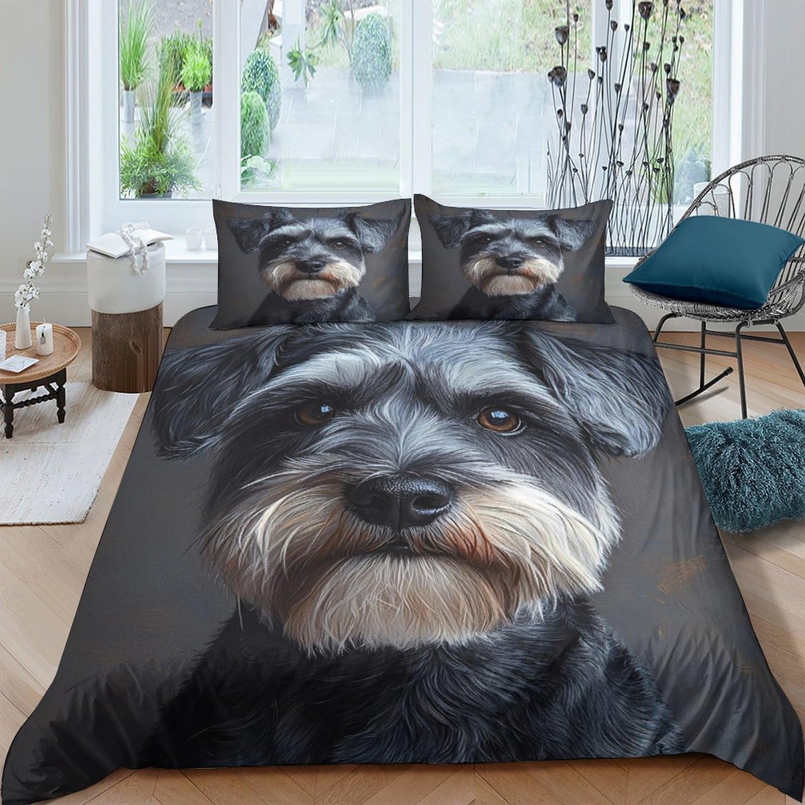 Ctjqhvkz Style-5 3D Printed Schnauzer Dog Fitted Sheet Microfiber Soft Anti-Slip Bed Cover For Bedroom Guestroom Mattress Decor Washable Single（135X200cm）