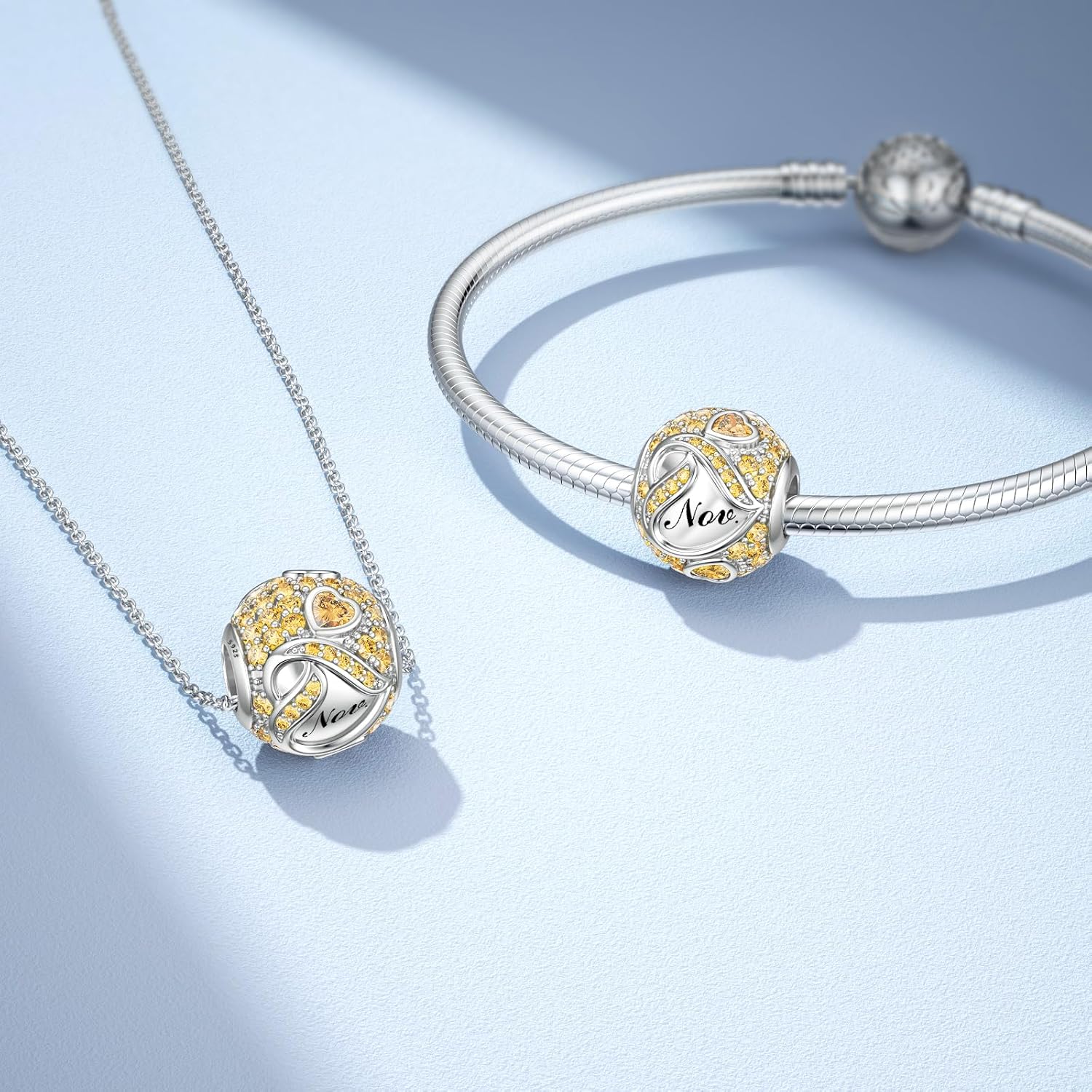 JIAYIQI Birthstone Charms for Bracelet Necklace 925 Sterling Silver Bead Love Heart Charms Happy Birthday Charms for Women - Image 2