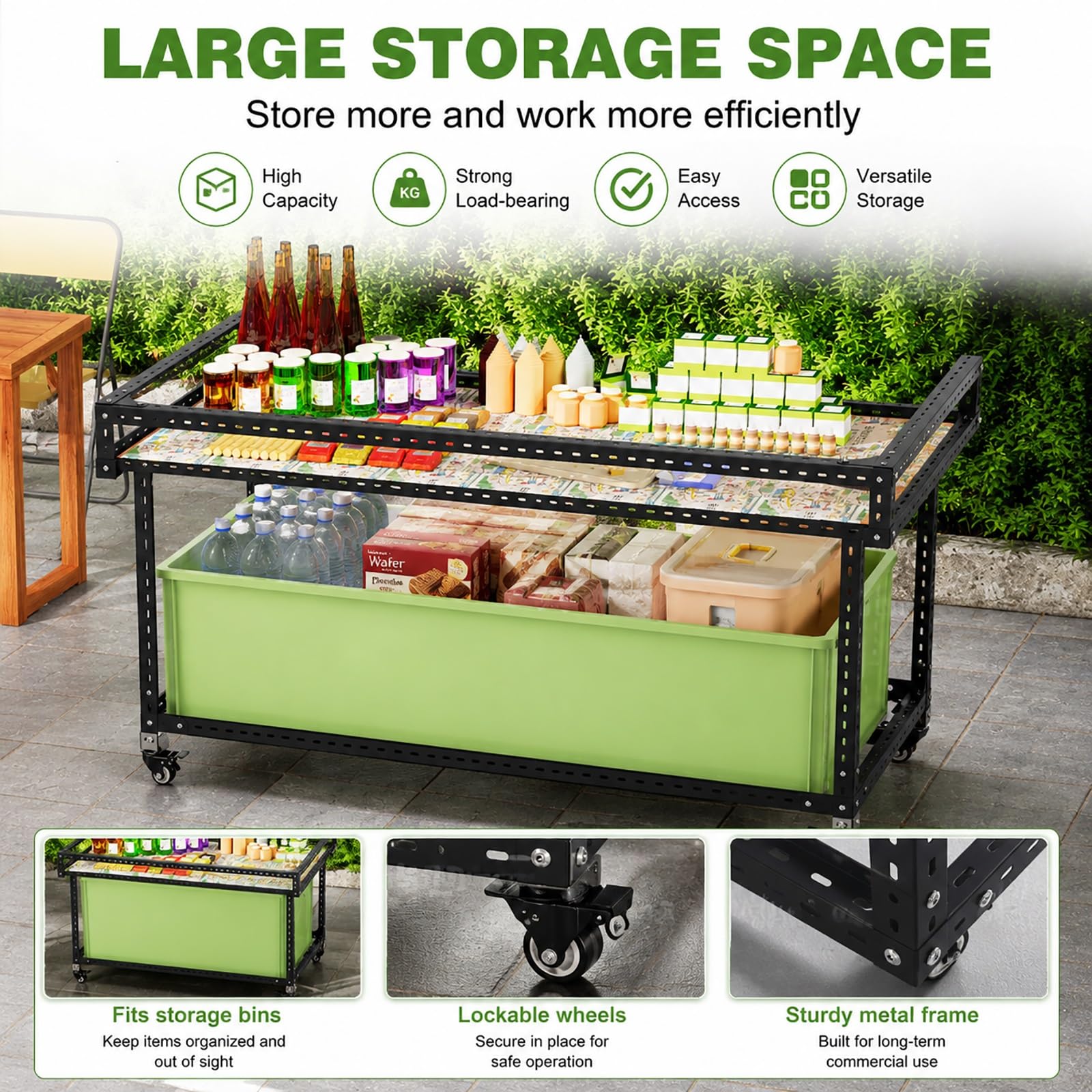 Puesto Ambulante, Carrito de Venta Con Ruedas, Stand de Venta con Mesa Plegable, Puesto para Ferias, Stand Expositor para Exterior, Puesto para Mercado Agrícola(White,150x100cm/59x47in)