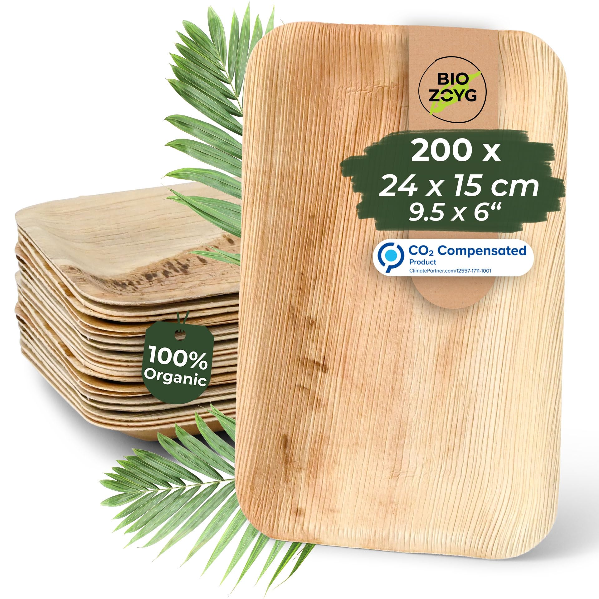 BIOZOYG 200 platos de hoja de palma 24x15 cm - Vajilla desechable de hoja de palma desechable - Plato hondo vajilla de fiesta desechable sostenible